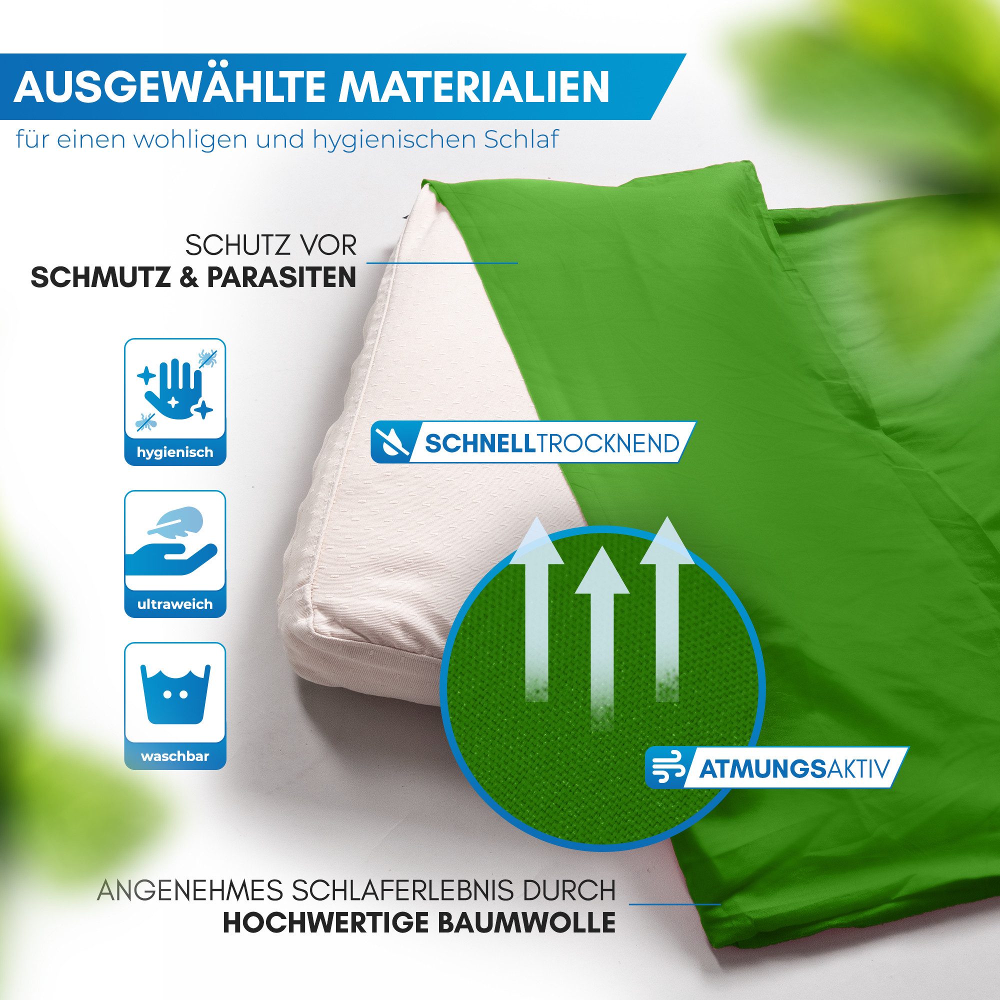 Nordmut Innenschlafsack NORDMUT® Hüttenschlafsack Ultraleicht aus Baumwolle, YKK-Zipper, Durchgängiger Reißverschluss, Kissenfach