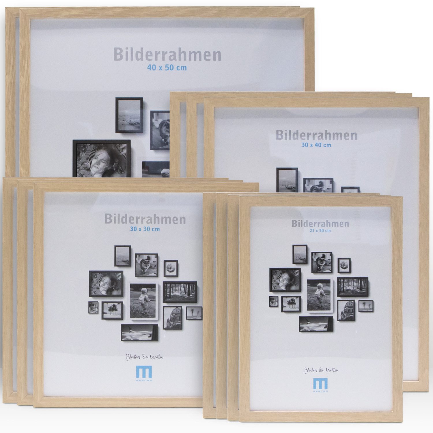 M MERCEO Bilderrahmen, 12-tlg. Bilderrahmen-Set Natur (21x30cm bis 40x50cm)
