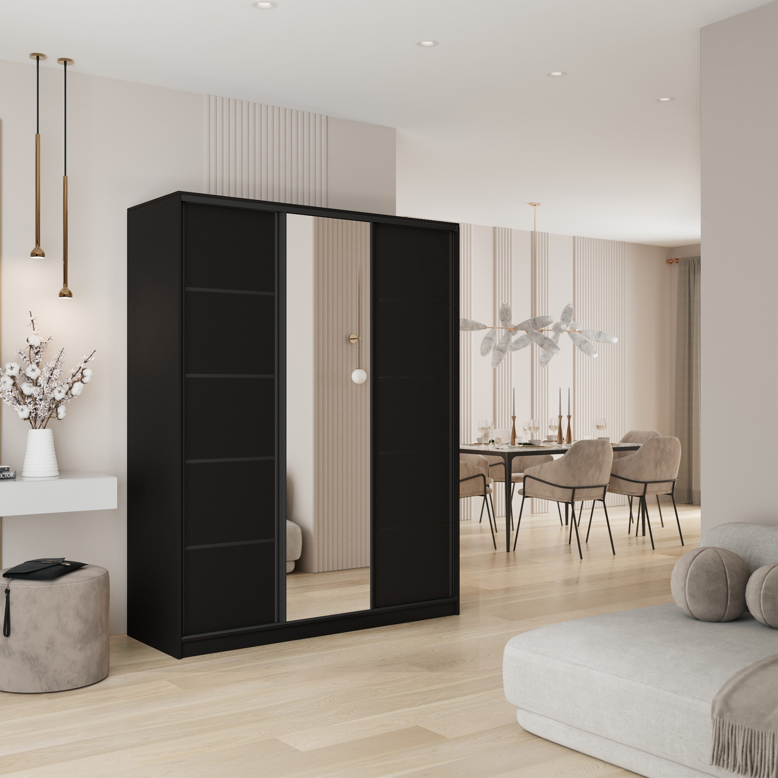 Masseno Schwebetürenschrank PINA Kleiderschrank mit Spiegel und Schubladen günstig online kaufen