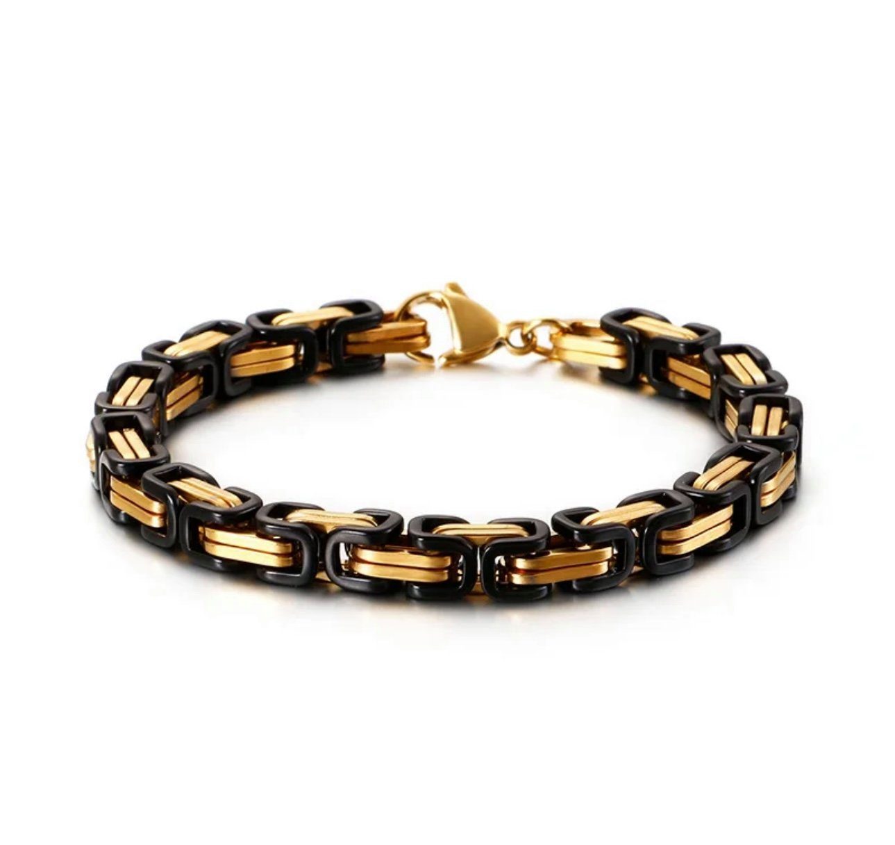 Karisma Herrenarmband Männerschmuck Breite Biker/Panzer Königsarmband Gold/Black Edelstahl 21/23cm Armkette Schmuck FB500 Länge 8mm,