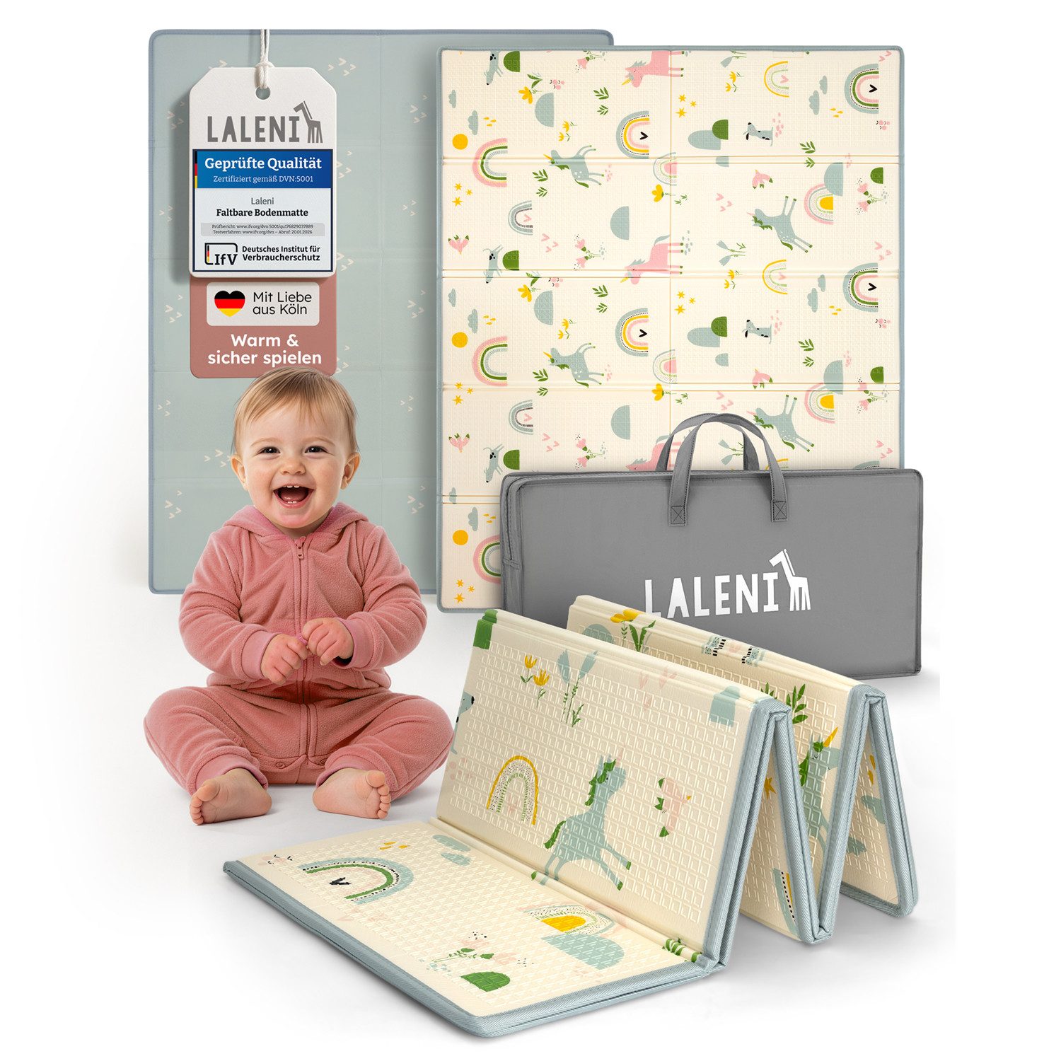 Laleni Spielmatte Krabbelmatte Baby, wasserdichte Spielmatte faltbar - Indoor & Outdoor, isolierende Spielmatte Kinder - weich & schützt vor kaltem Untergrund