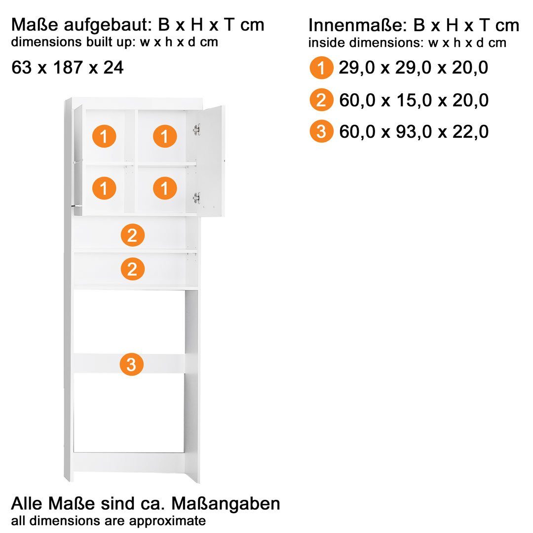 ebuy24 Badezimmer-Set AmandaMandoBea Badschrank für Waschmaschine 2 Weiß Türe