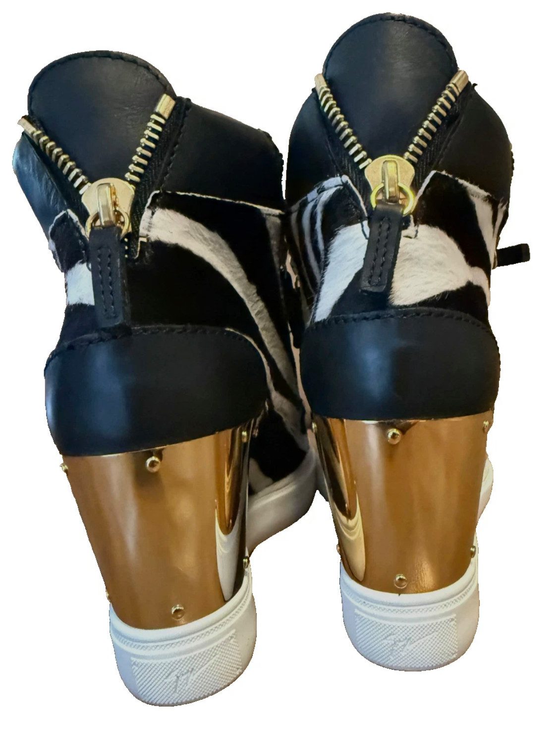 GIUSEPPE ZANOTTI DESIGN Lorenz Sneaker Zebra Ponyfell Gold Wedgesneaker Limitierte Sammlerstück mit ikonischem Wiedererkennungswert