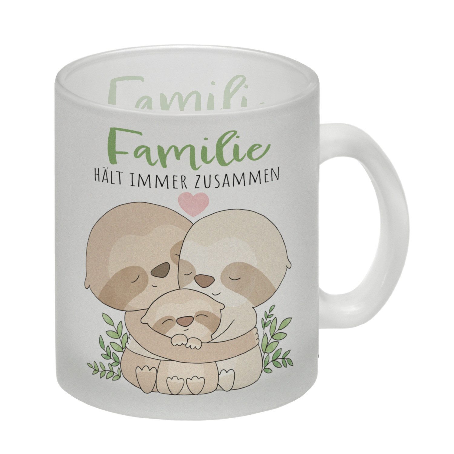 speecheese Tasse Faultier Familie Glas Tasse mit Spruch Familie hält