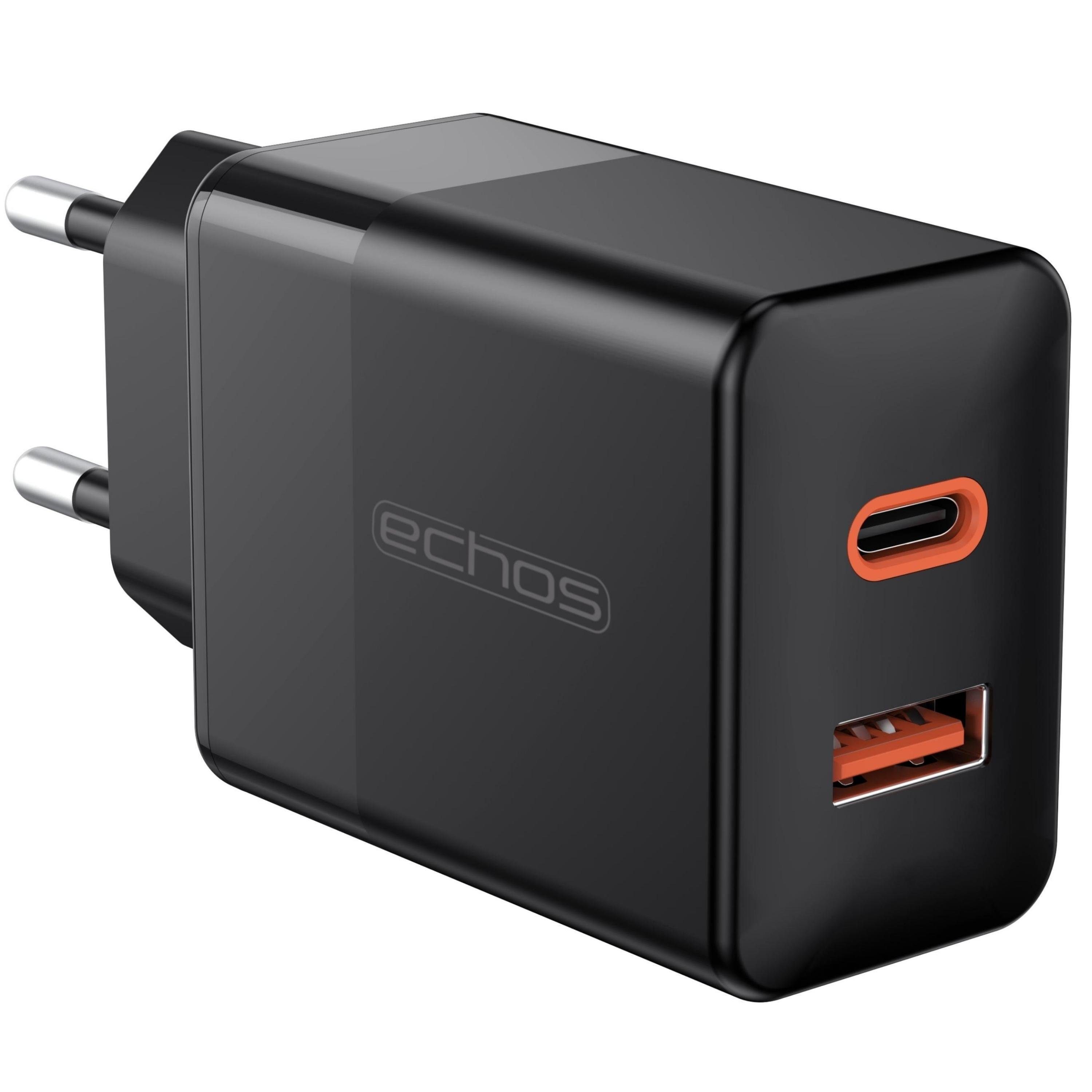 echos Eco-4045 Schnelllade-Gerät (Set, 33 Watt Schnellladegerät,Dualport,USB-C + USB-A,QC3.0,PD,PPS)