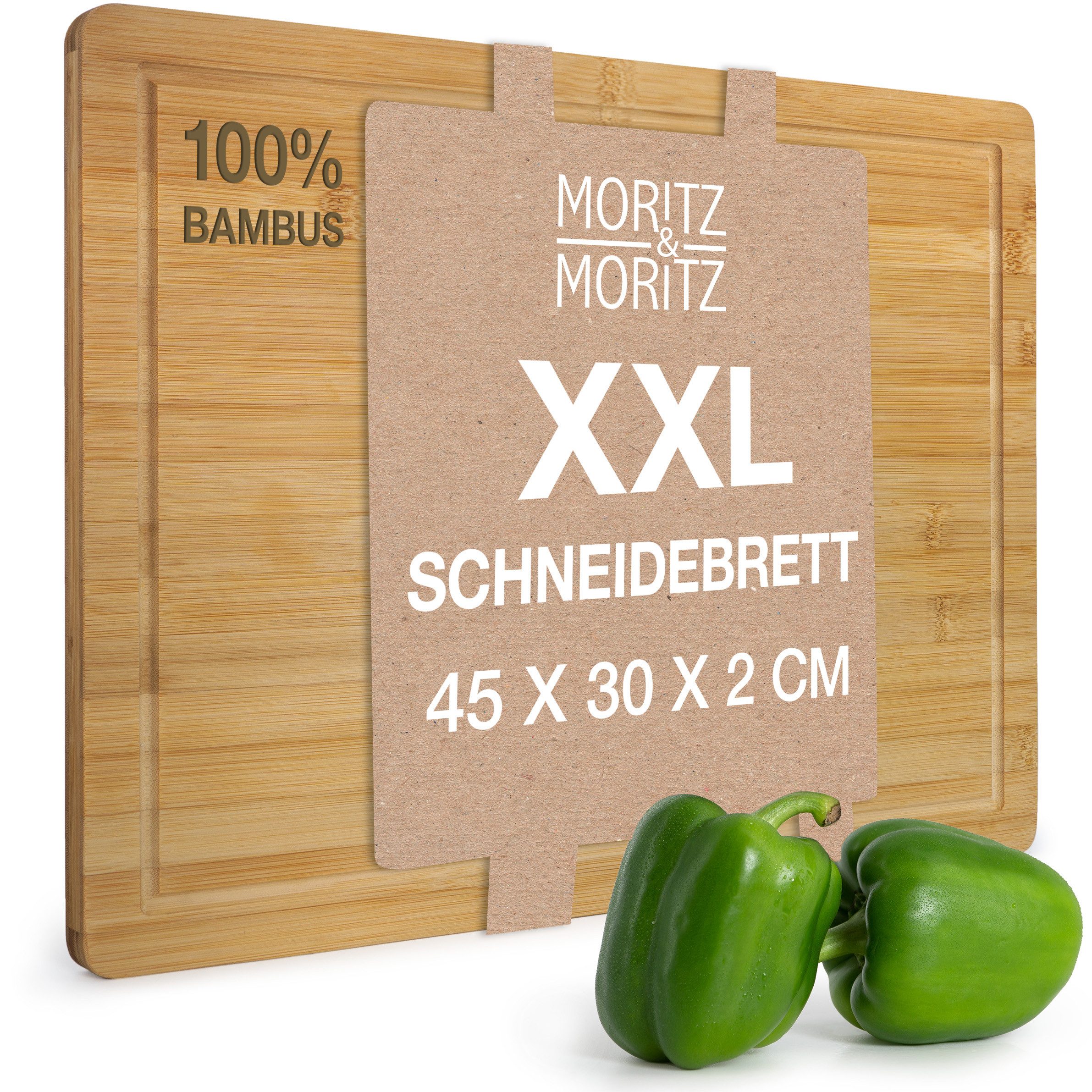 Moritz & Moritz Schneidebrett XXL Schneidebrett Bambus Groß - 45 x 30cm, Bambus, (45x30, 1-St), mit Saftrille