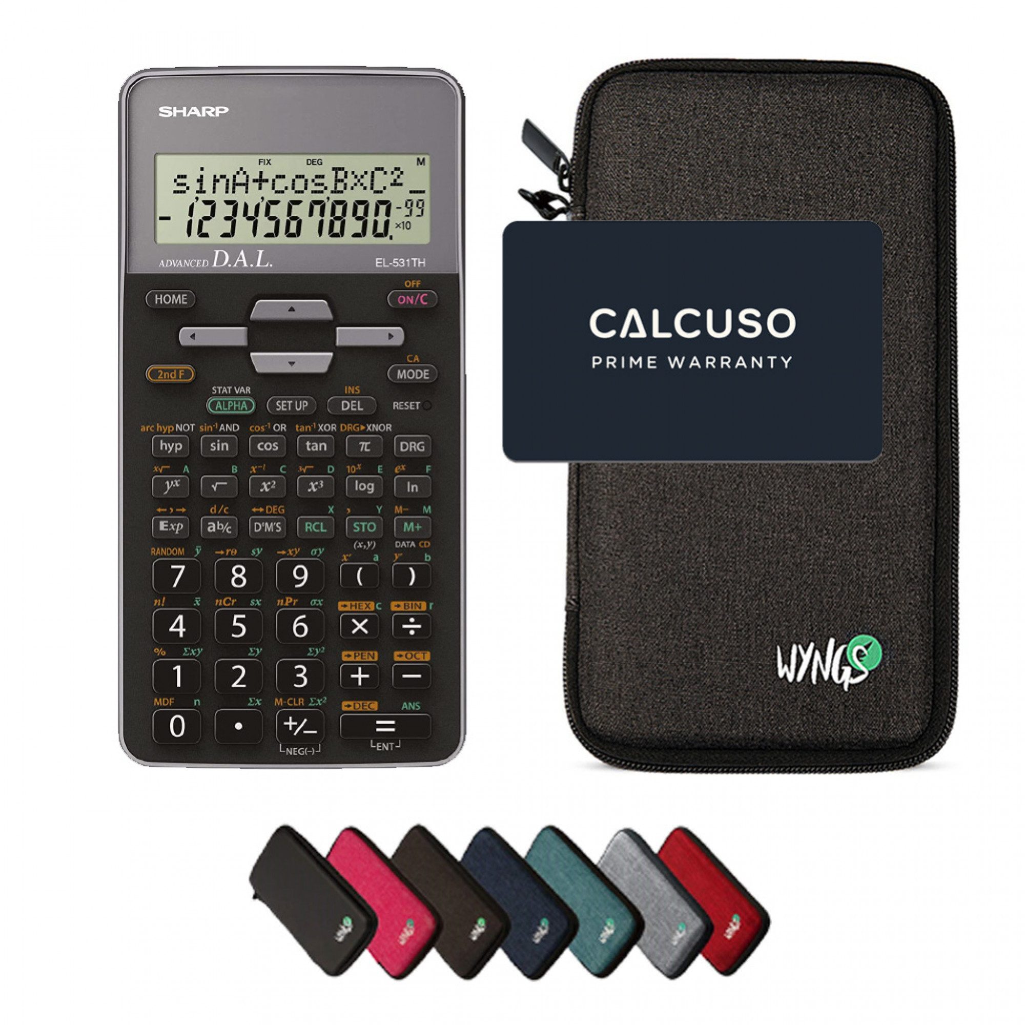 Sharp Taschenrechner Sharp EL-531TH Grau inkl. WYNGS Schutztasche Dunkelgrau