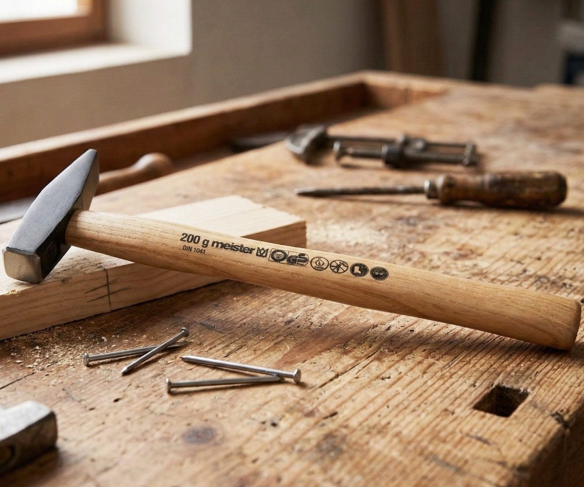 Meister Werkzeuge Hammer Hammer Schlosserhammer 200g mit Holzstiel Esche nach DIN1041, DIN1041, Eschenholz Stiel, Bahn und Pinne geschliffen, Kopf lackiert
