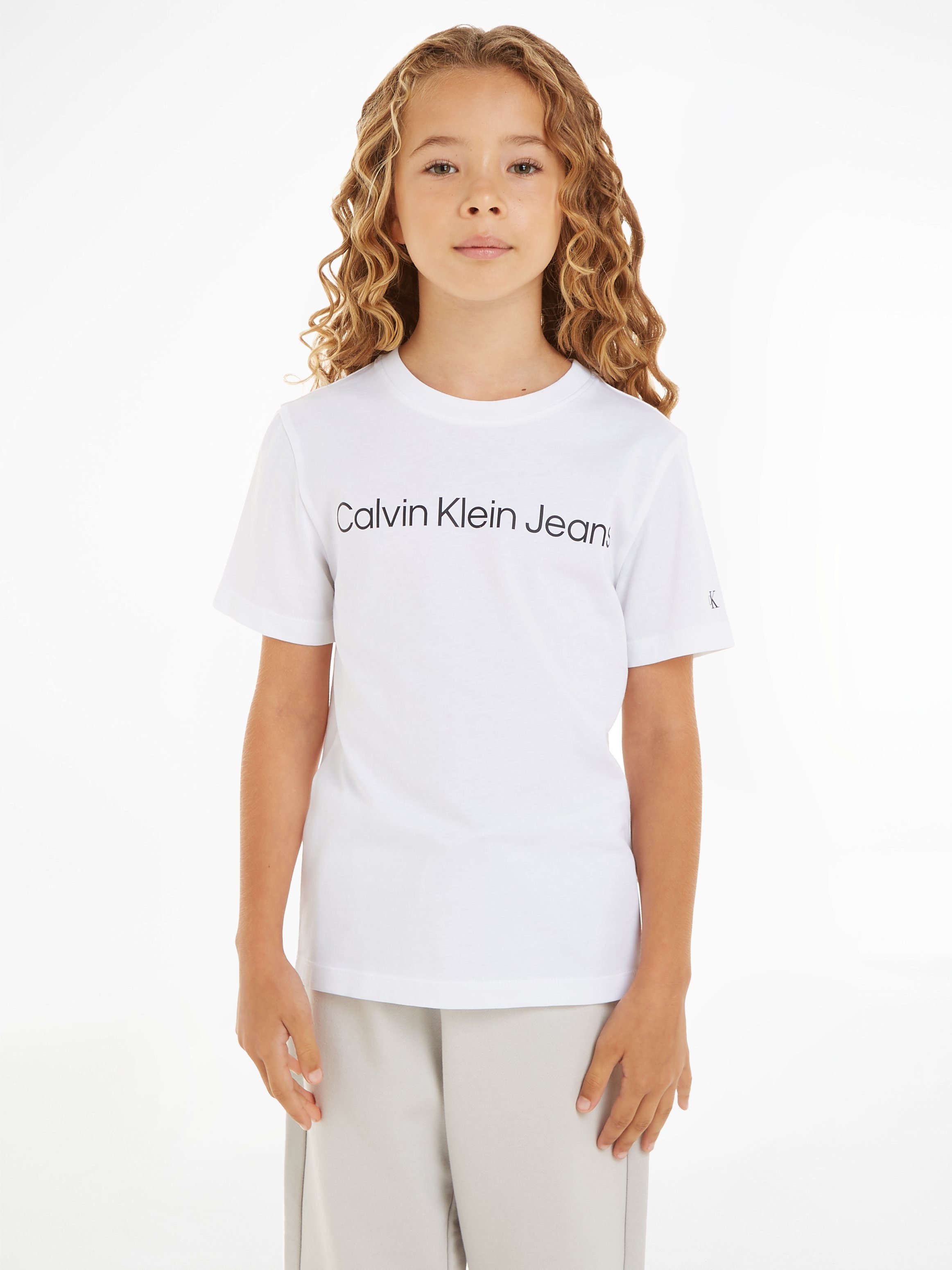 Logoschriftzug Jeans Bright Calvin T-SHIRT Sweatshirt Klein SS White LOGO INST. mit