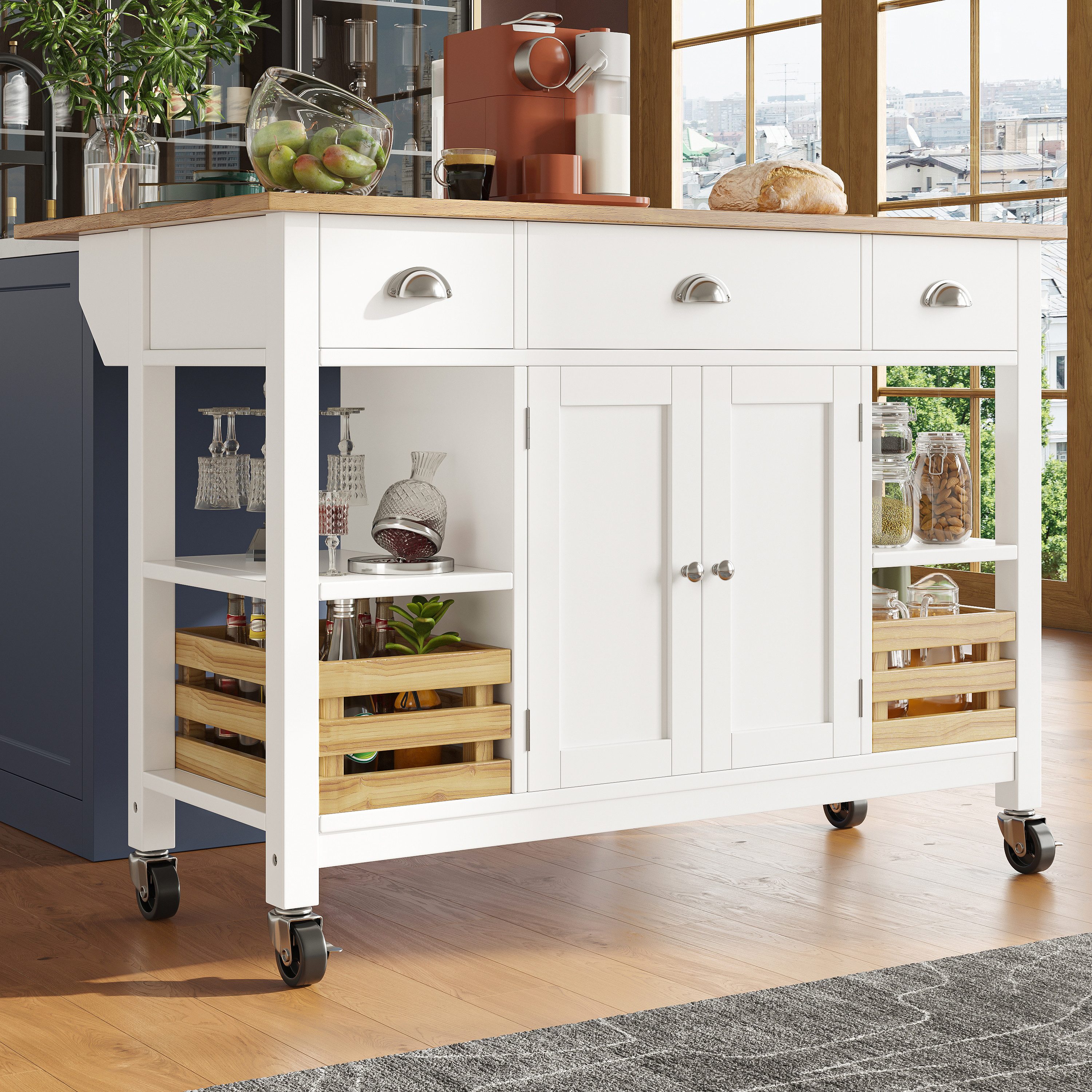 Küchenwagen Kücheninsel Essschrank Holzmaserung Multifunktion 120x45x90cm