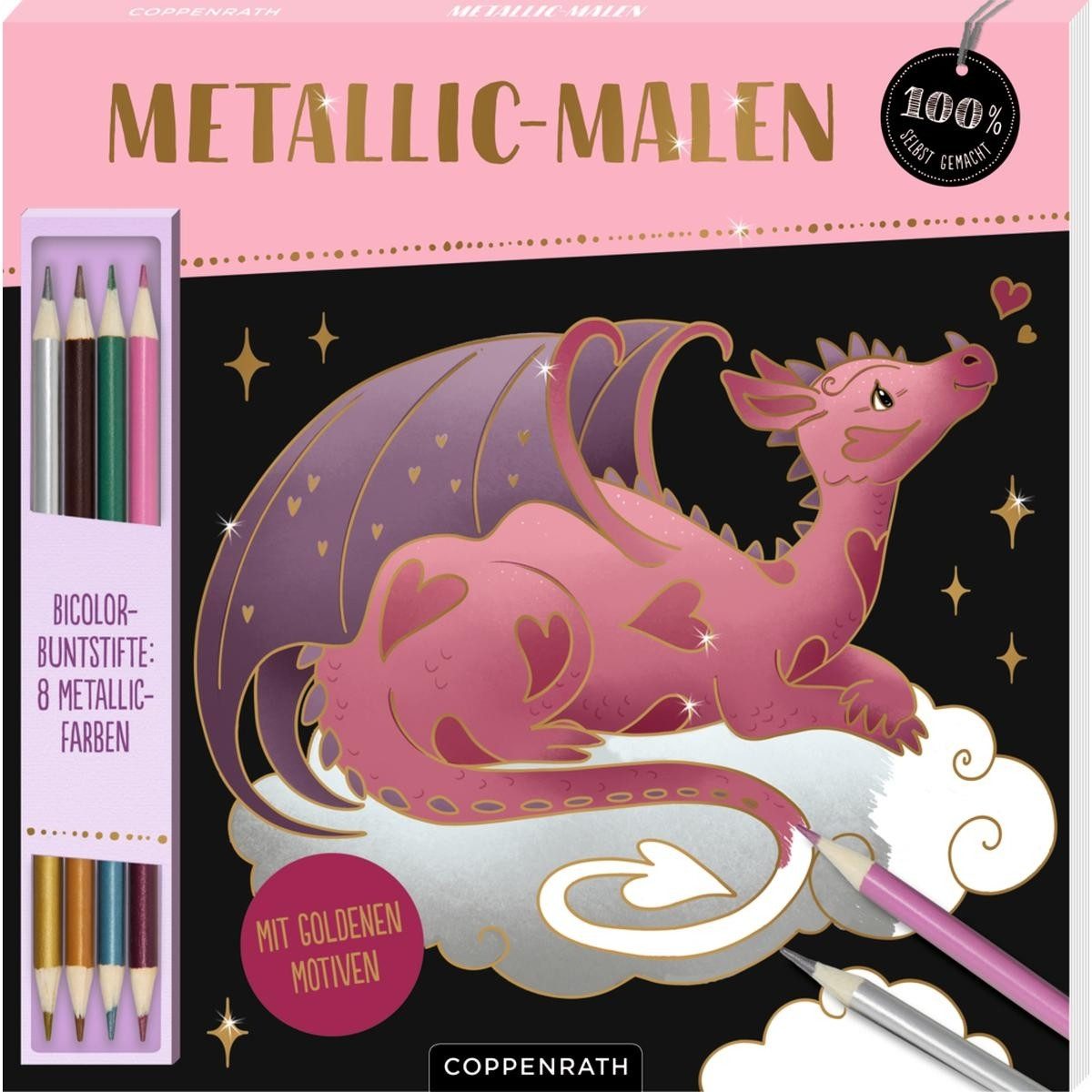 COPPENRATH DIE SPIEGELBURG Kreativset Metallic-Malen Fantasy Malblock mit 24 Motiven & 8 schimmernden Farben