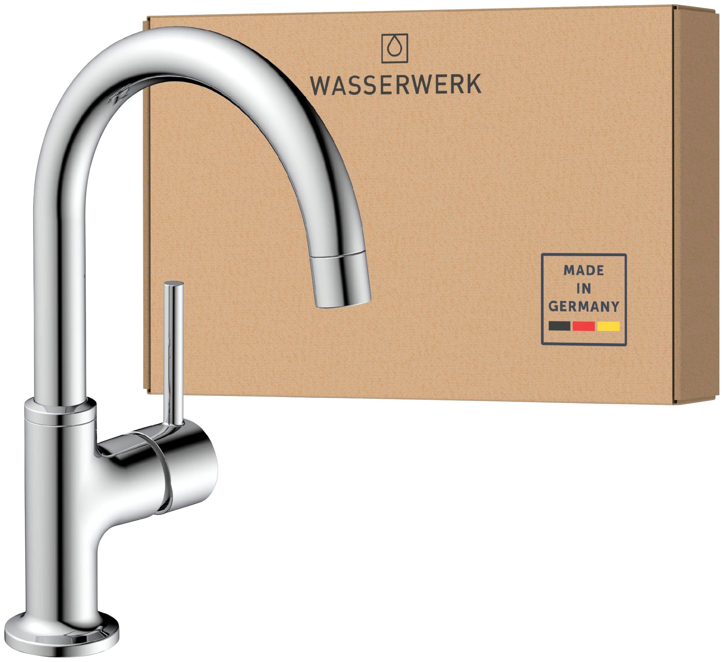 WASSERWERK Waschtischarmatur WT 14 inkl. Popup, 360° schwenkbar, geräuscharm, wassersparend Chrom