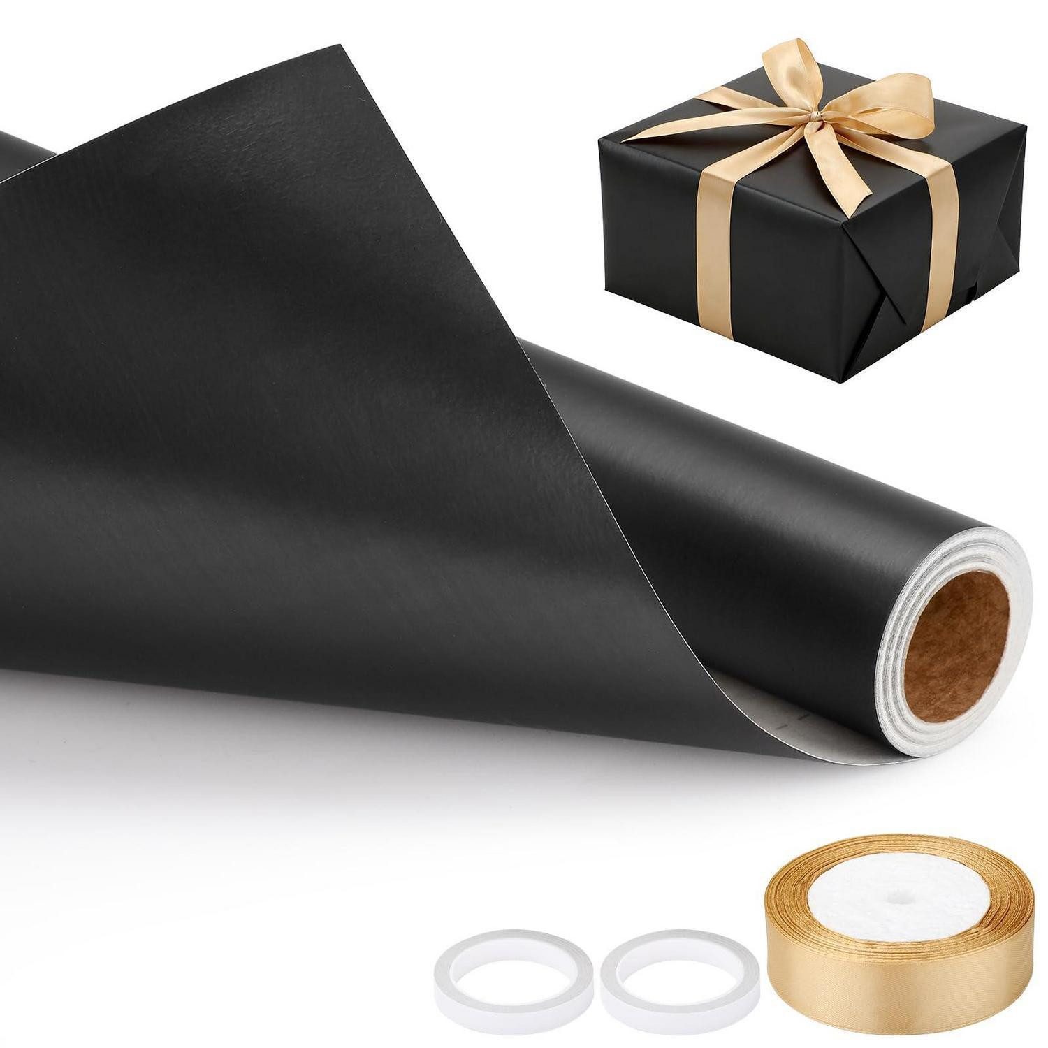 LuxusKollektion Packpapier Geschenkpapier Schwarz matt Rolle 43x10m mit Zubehör, (1St)
