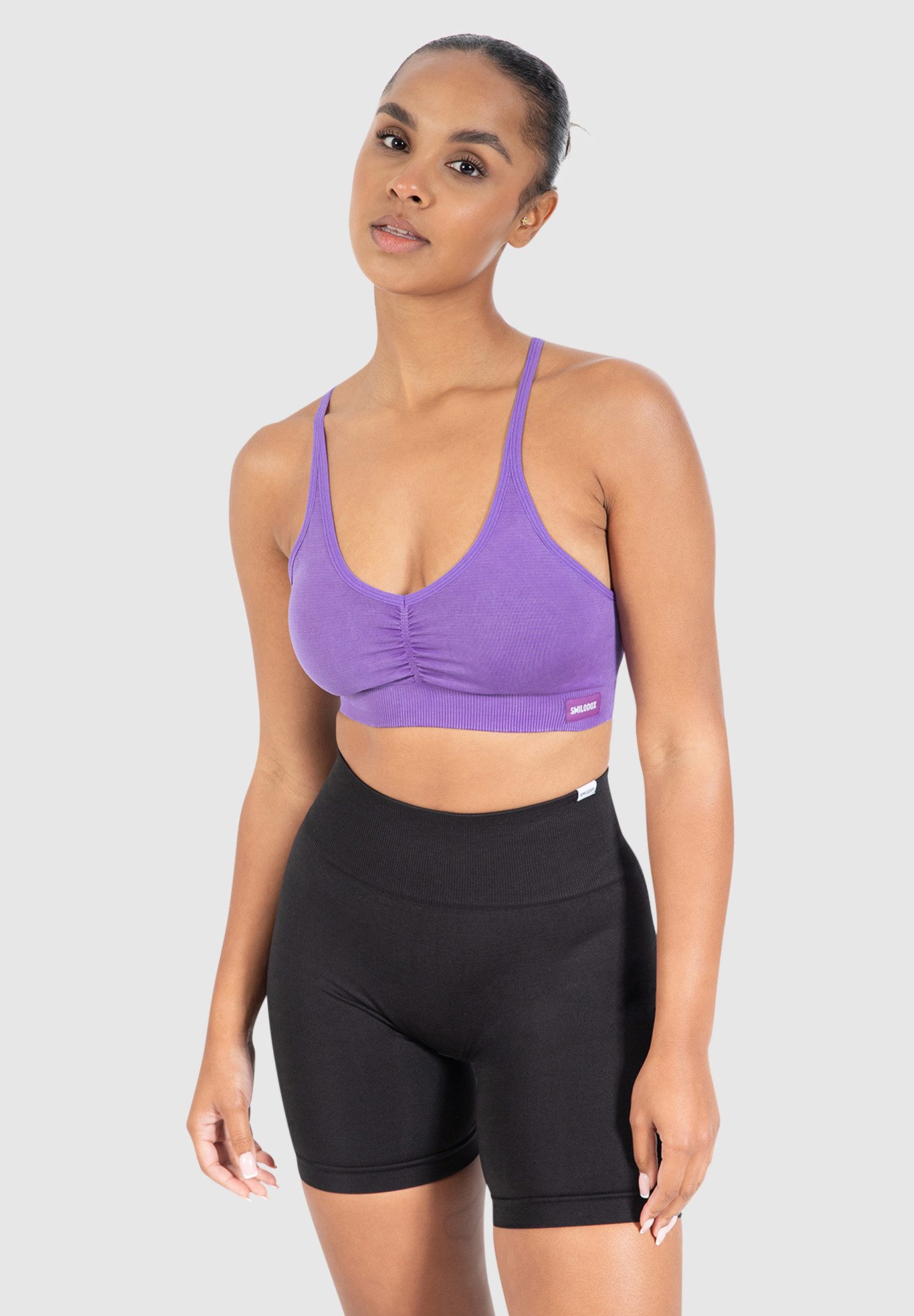 Smilodox Sport-BH Batik Scrunch Icon, Push Up BH ohne Bügel V-Ausschnitt Fitness Shaped Fit Sport Bra Herausnehmbare Cups Verstellbare Träger Yoga Gym