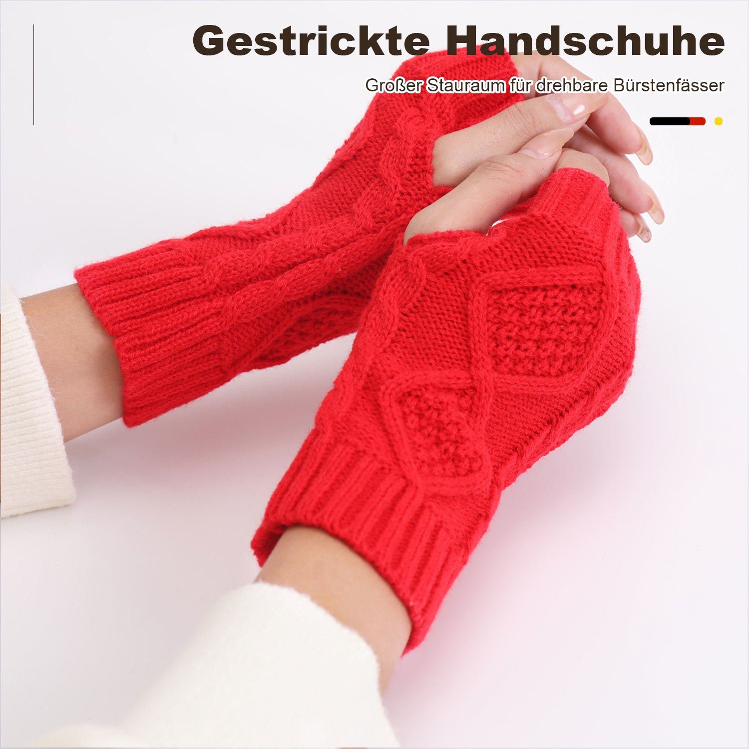 MAGICSHE Strickhandschuhe Fingerlose Wärmer Gestrickte Damen Rot Winter Handschuhe