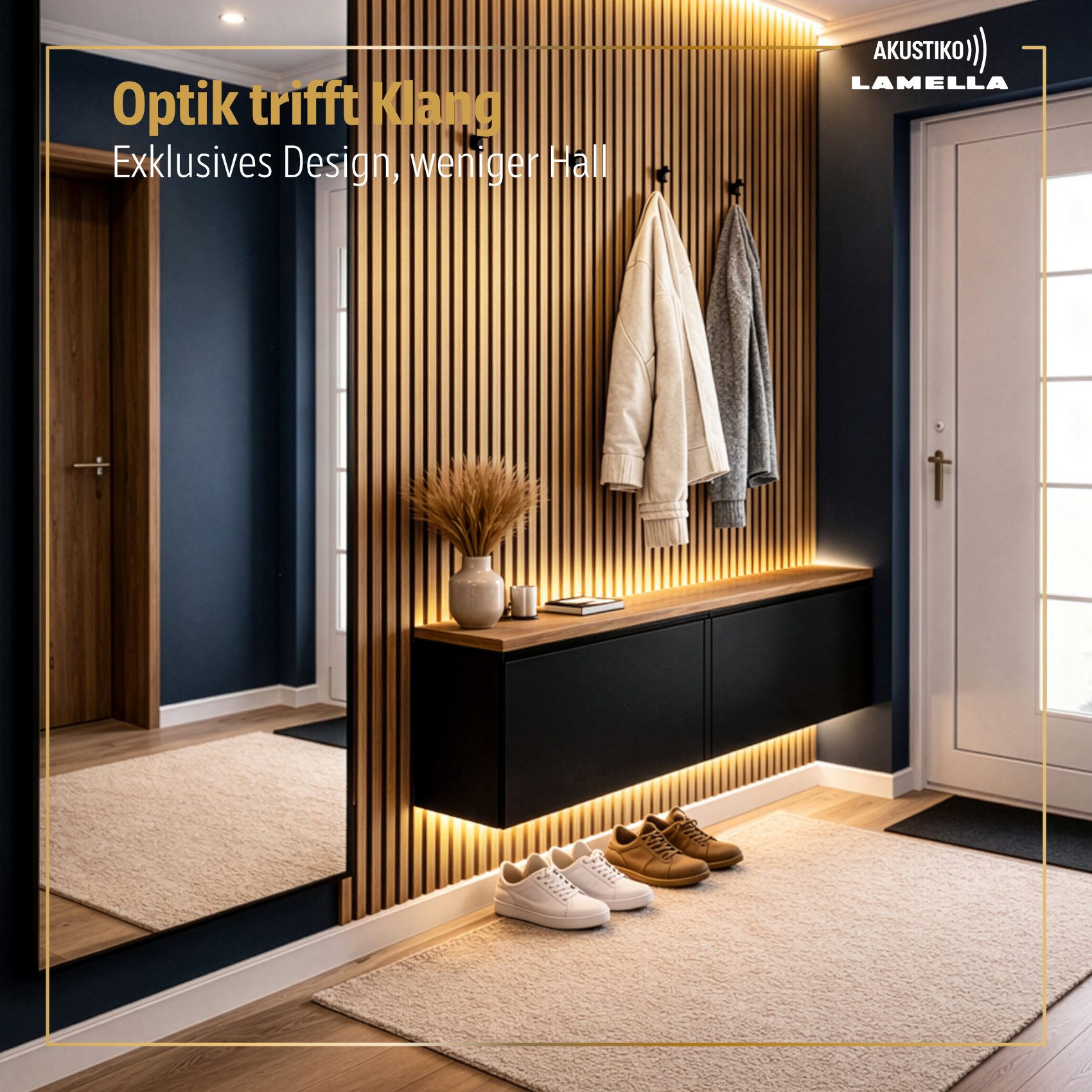 AKUSTIKO Wanddekoobjekt (Lamella Akustikpaneele 4 Stück 280x60cm - flexible Filz MDF Wandpaneele fugenlos - überlappende Holz Lamellenwand Wanddekor - Akustik W – Bild 4 von 5