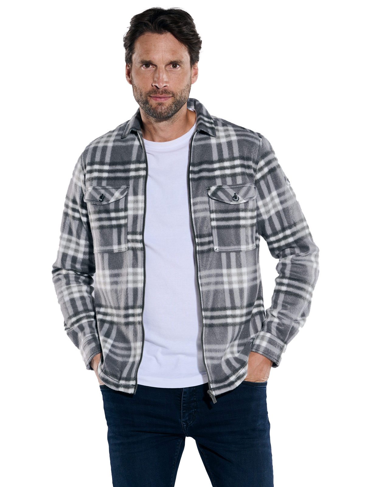 Engbers Langarmhemd engbers Herren Flauschiges Overshirt kariert, Anthrazit