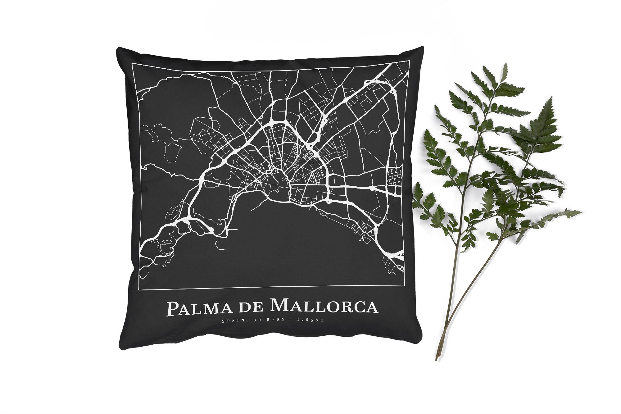 MuchoWow Dekokissen Karte - Stadtplan - Palma de Mallorca - Karte, Zierkissen mit Füllung für Wohzimmer, Schlafzimmer, Deko, Sofakissen