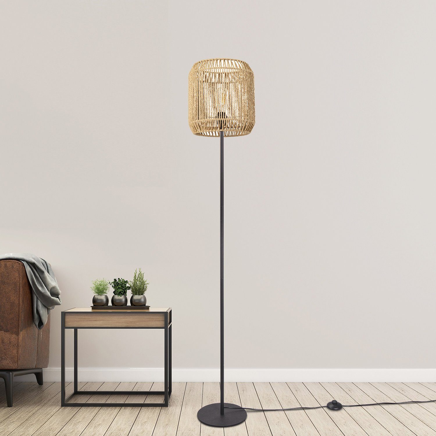 Wohnzimmer Schlafzimmer Leuchtmittel, LED Pedro, Korb Stehlampe Home Optik Paco Modern Boho ohne E27