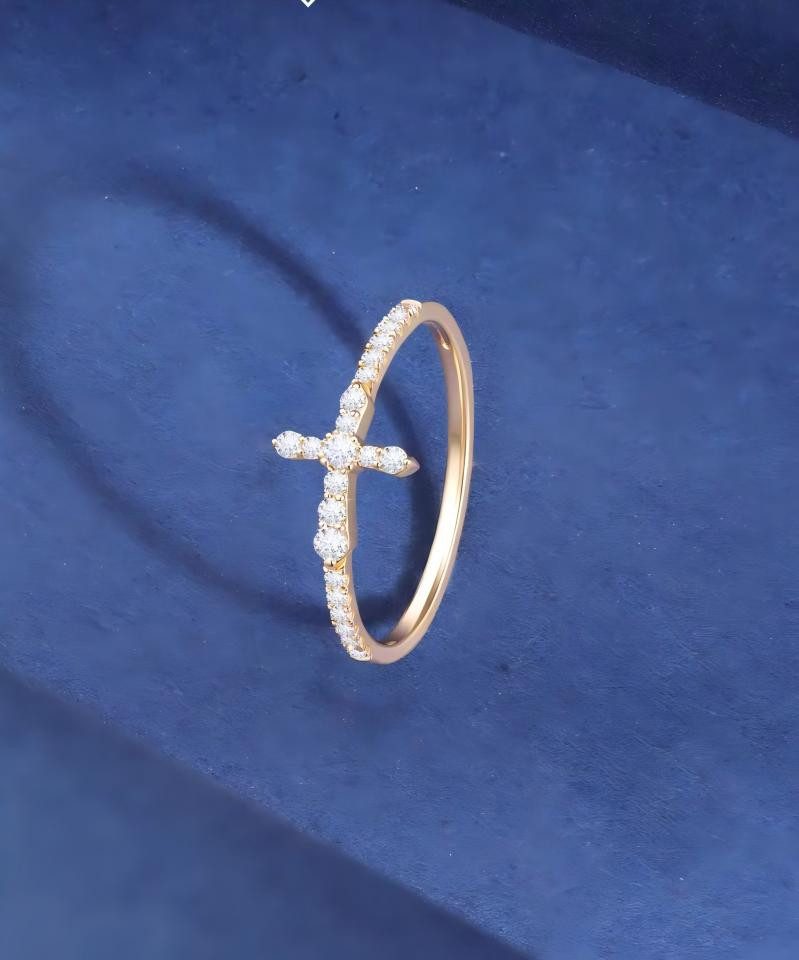 Jumpeak Verlobungsring Kreuz Ring Diamant,Krappenfassung,Gelbgold,Diamantring Damen,VVS/VS, 14K Gold Ring,Lab Diamant Kreuz,Schmuck Geschenk,Fashion Ring,D/E