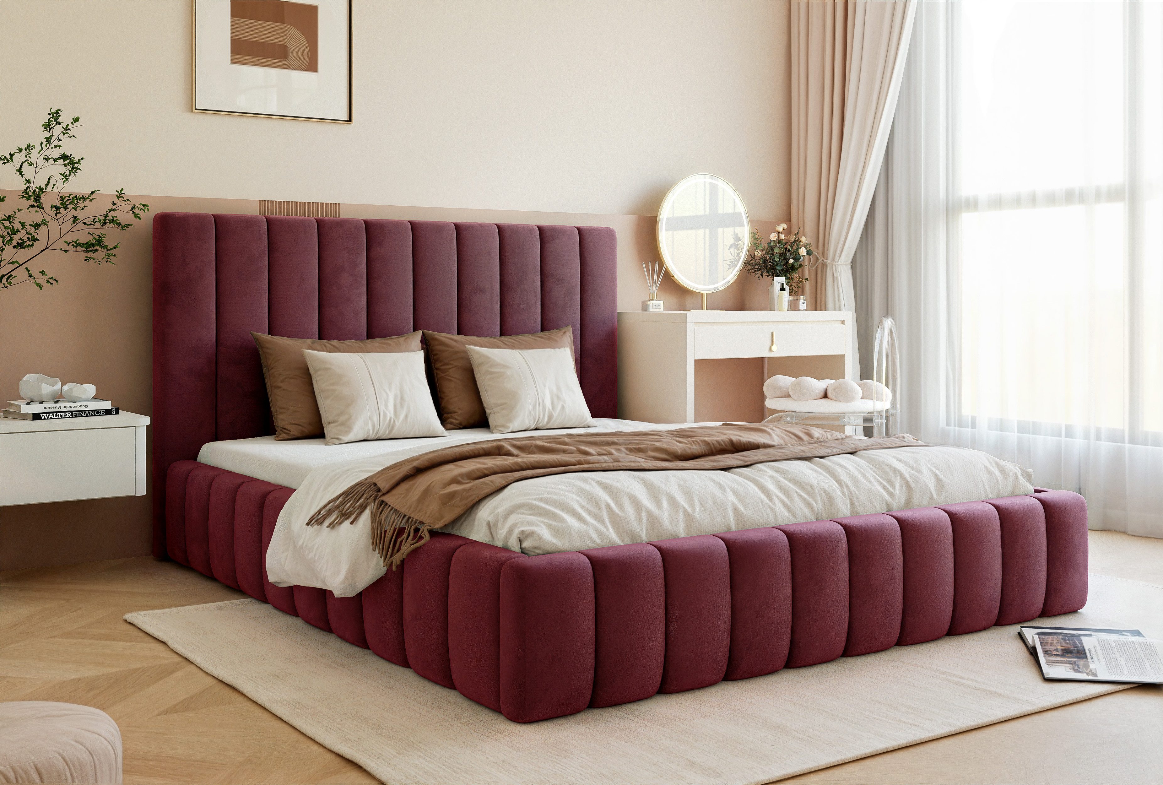 Goldstoff Polsterbett Luxuriöses Schlafzimmerbett mit elegantem günstig online kaufen