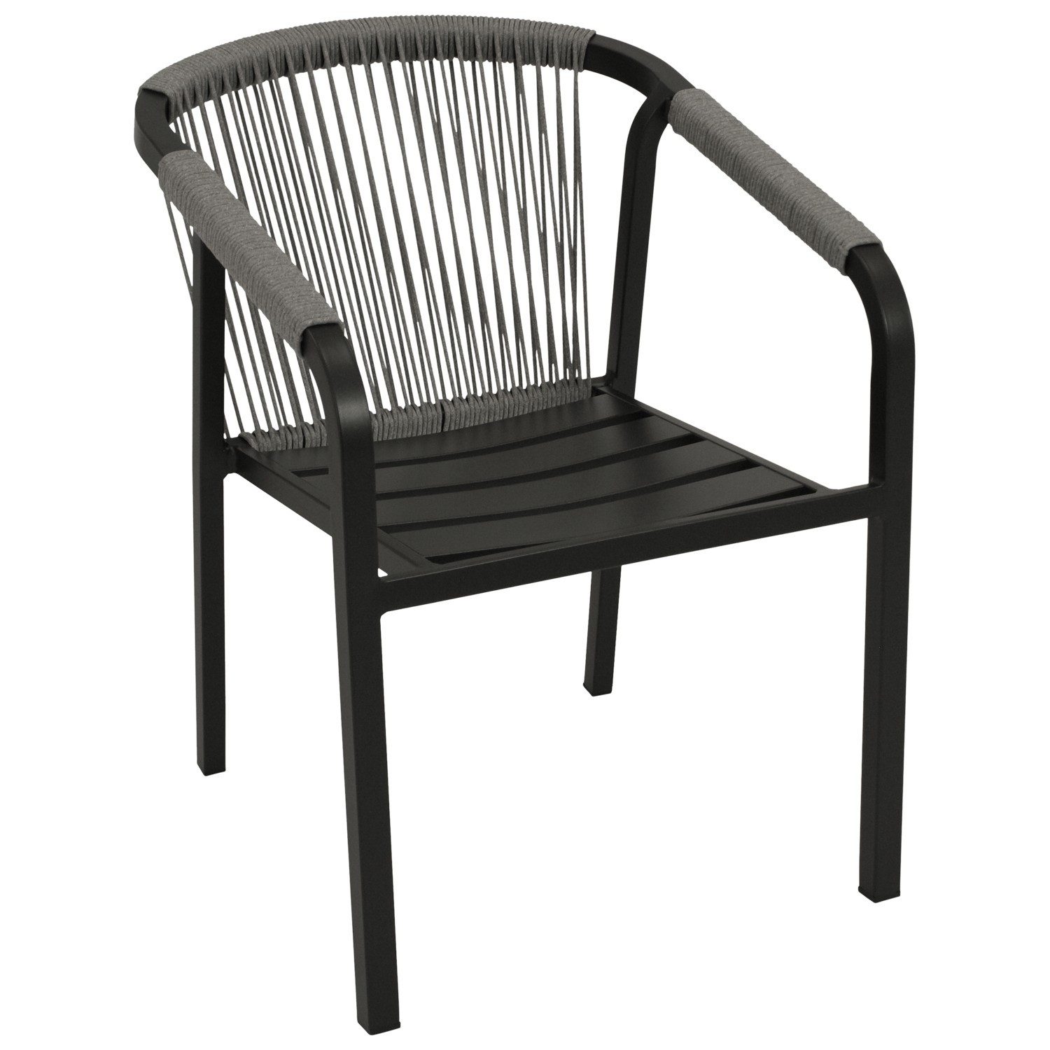 DEGAMO Garten-Essgruppe REIMS, (9-tlg., 8x Stapelsessel, 1x Ausziehtisch), Alu anthrazit, Stapelsessel Rope, Ausziehtisch Keramikoptik