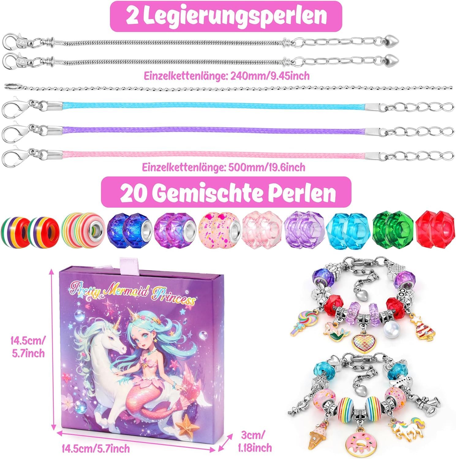 POPOLIC Schmuckset Geschenke für Mädchen, Schmuck Basteln Mädchen (Einschulung Mädchen Bastelset Kinder Armbänder Selber Machen Spielzeug Ostergeschenke, 1-tlg), Mädchen Geschenke 5 6 7 8 9 10 11 12 13 Jahre
