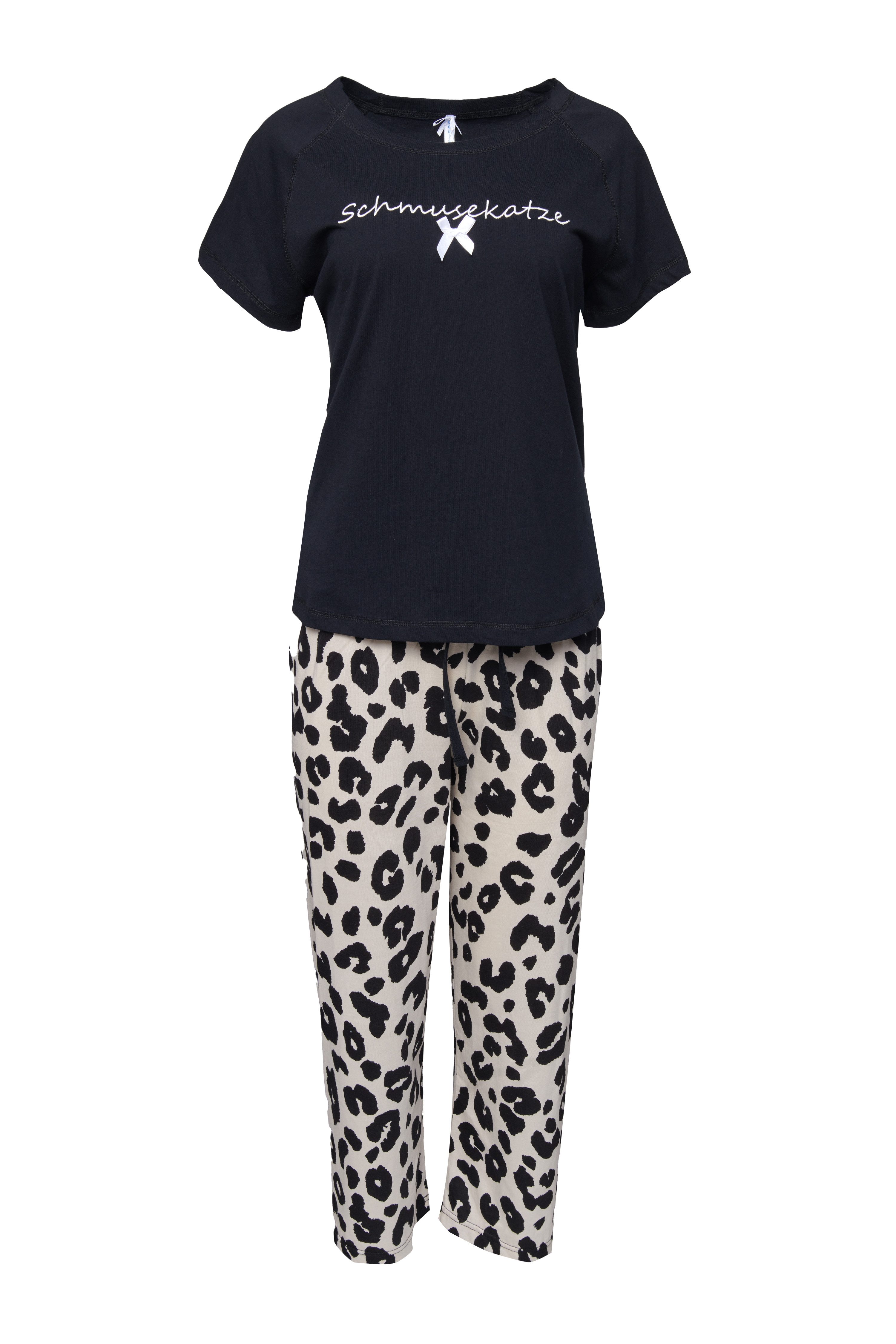 Louis & Louisa Capri-Pyjama Louis & Louisa Pyjama Capri 'Schmusekatze' Schw günstig online kaufen