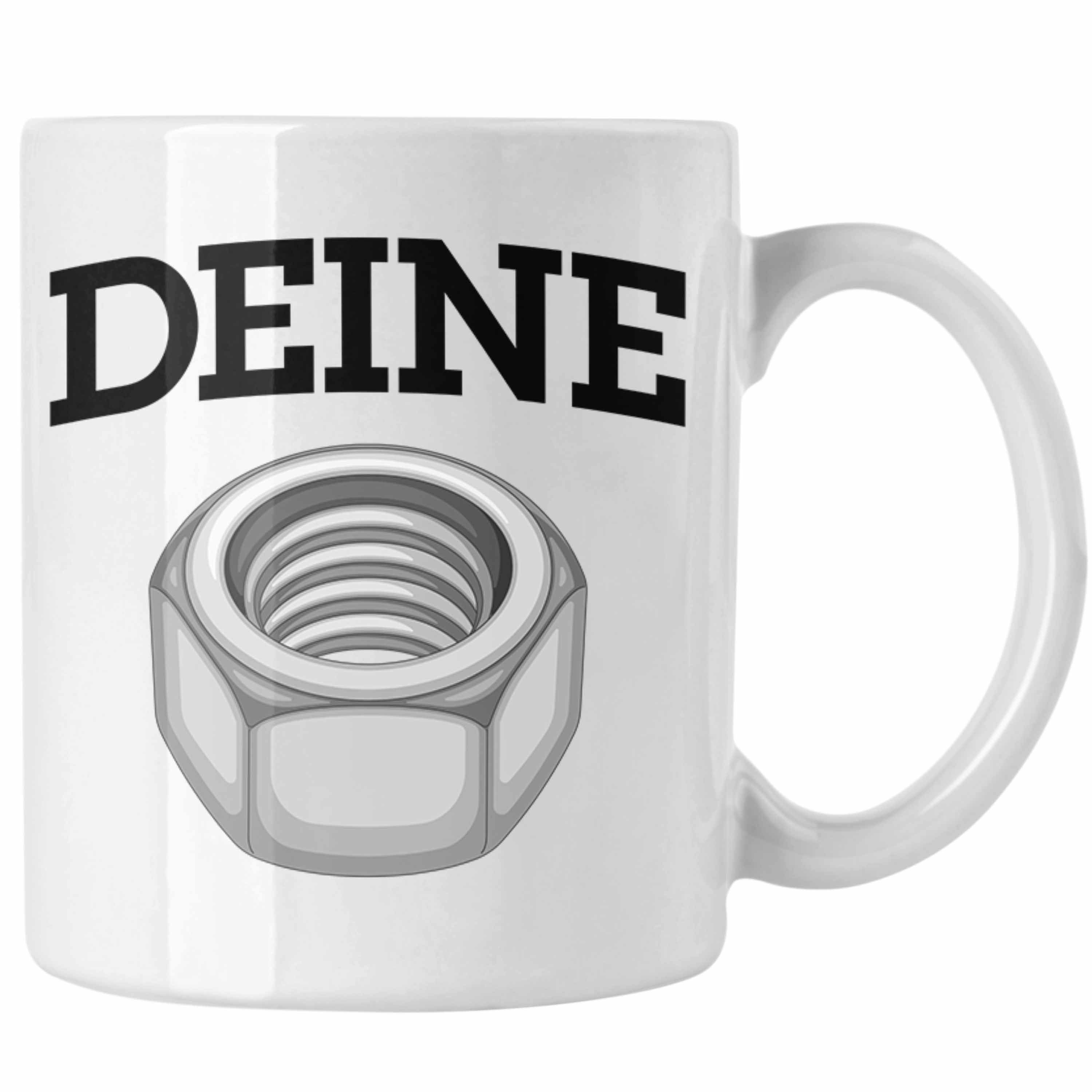 Trendation Tasse Deine Mutter Tasse Handwerker Spruch Schraube Wortspiel Humor KFZ Mech Weiss