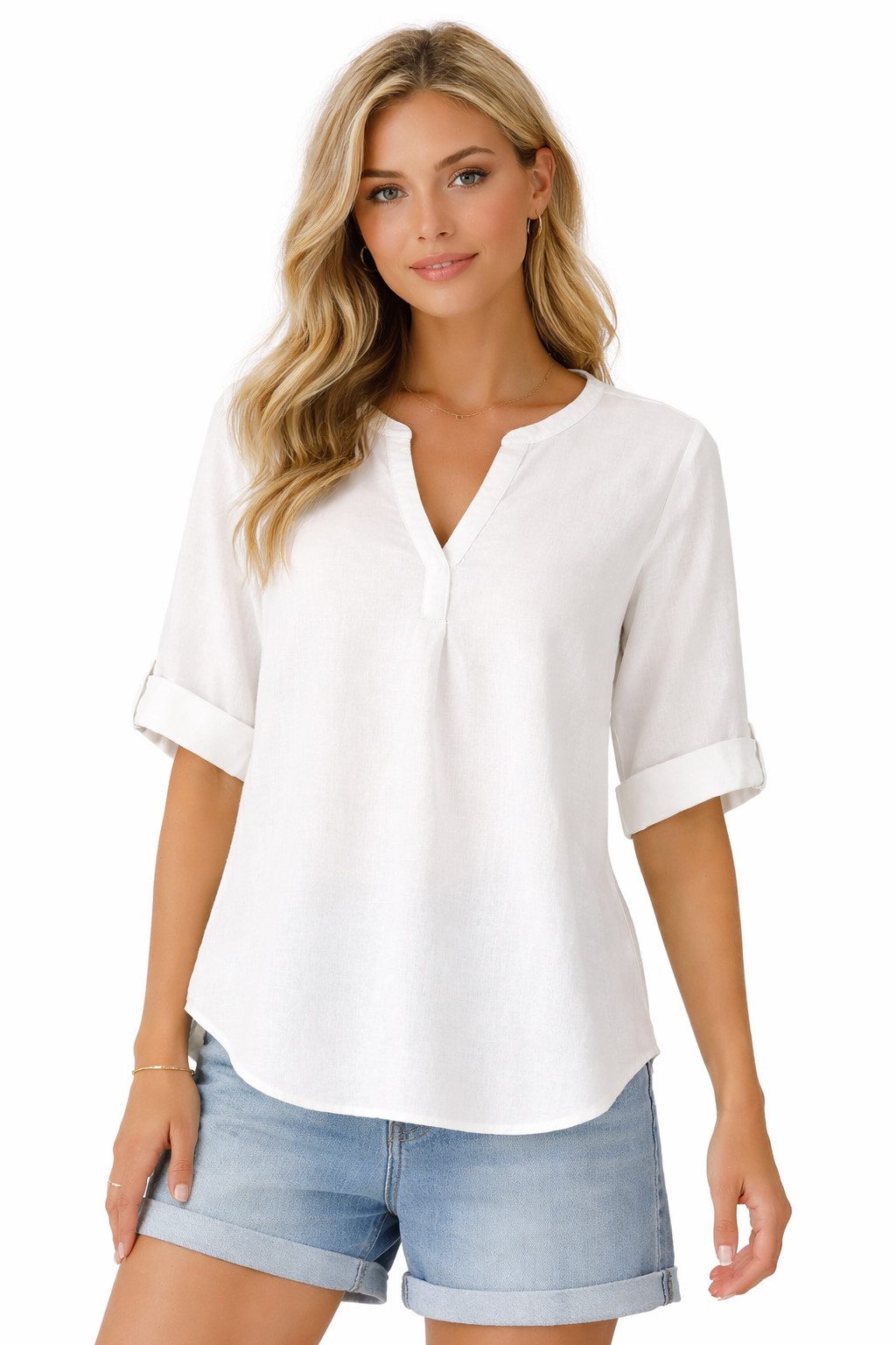 Eight2Nine Hemdbluse Eight2nine Damen Leinen Bluse atmungsaktiv Kurzarmbluse Sommer Urlaub