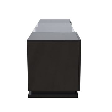 Merax Lowboard mit Glastischplatte und LED, B:165cm, TV-Schrank hochglanz, TV-Board mit Türen und Schubladen
