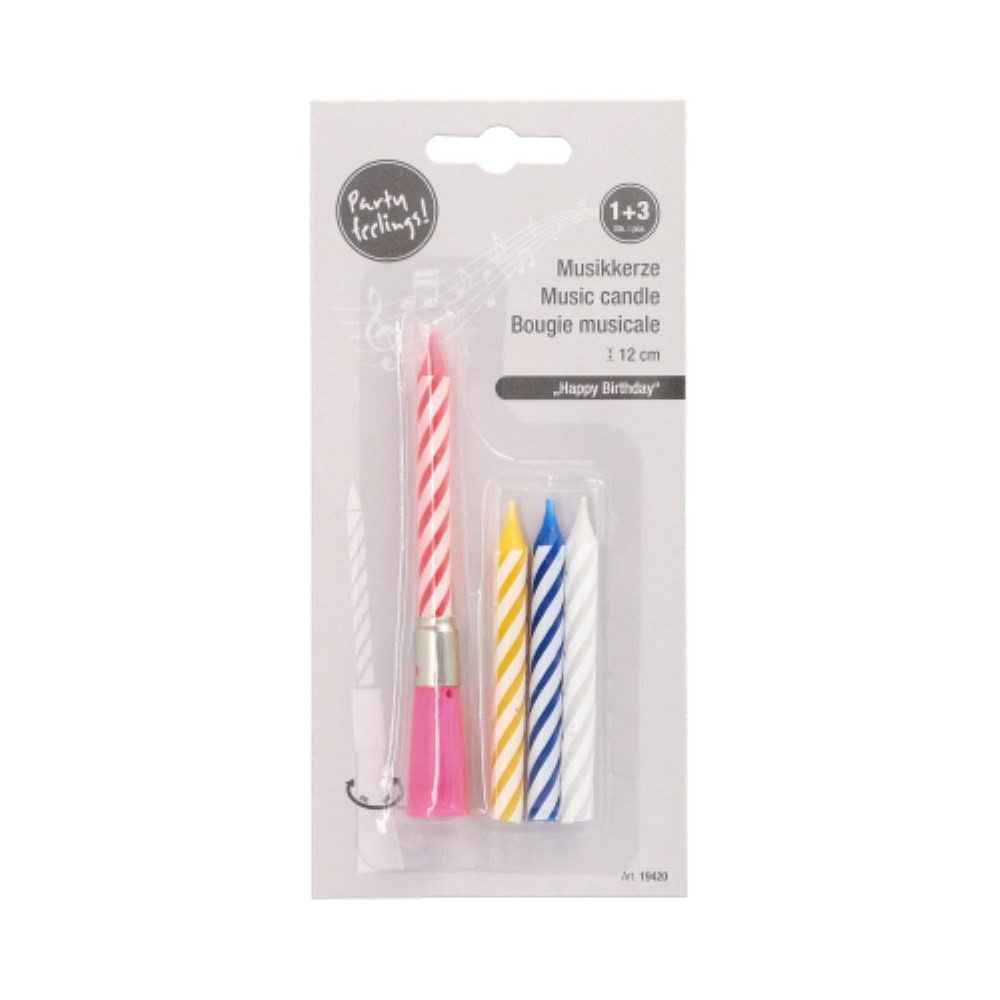 PAPSTAR Geburtstagskerze Musikkerze 12 cm farbig sortiert "Happy Birthday" mit 3 Ersatzkerzen