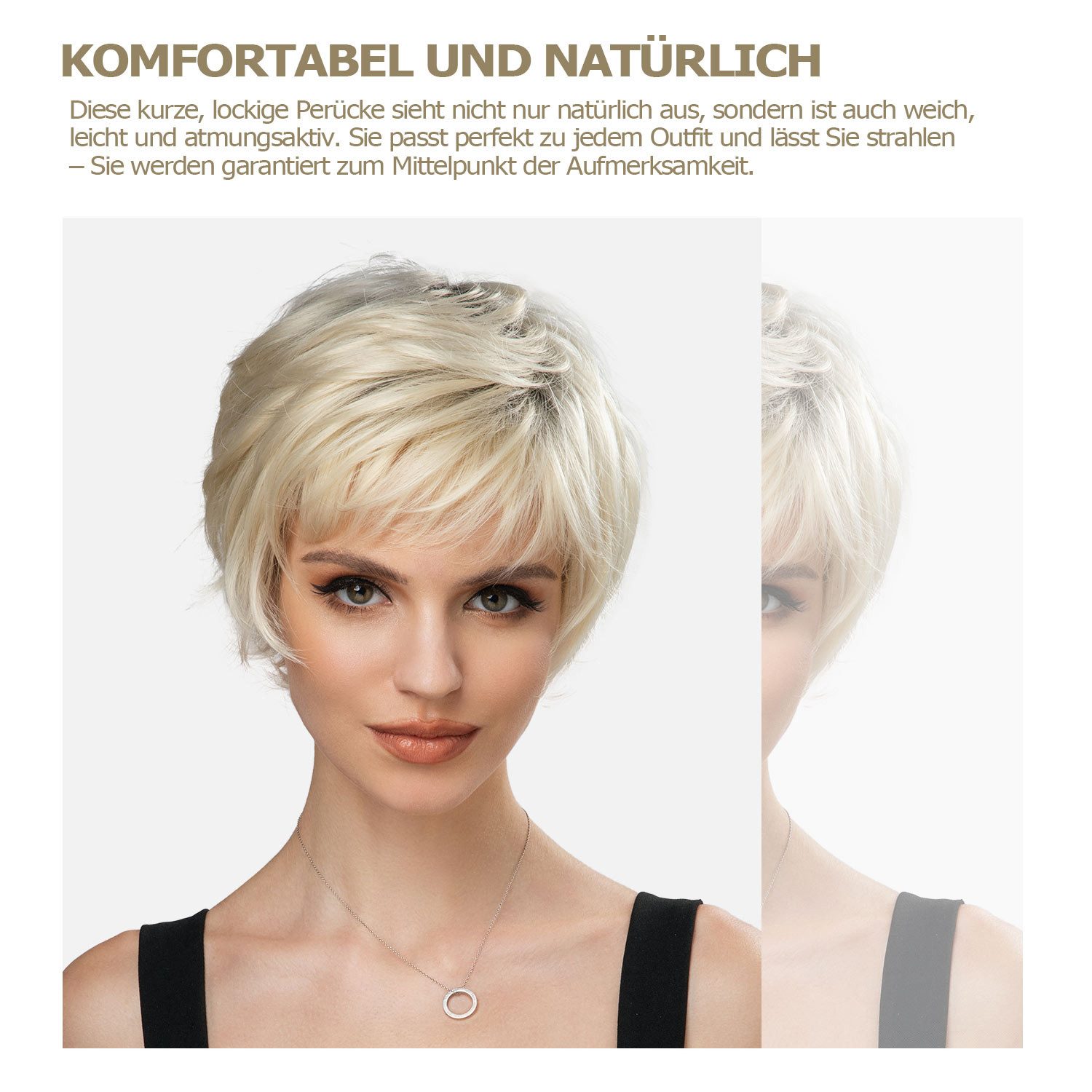 Refttenw Kunsthaarperücke Damen Perücke,Kurzhaarperücke,mit Pony,Natürliches Haargefühl