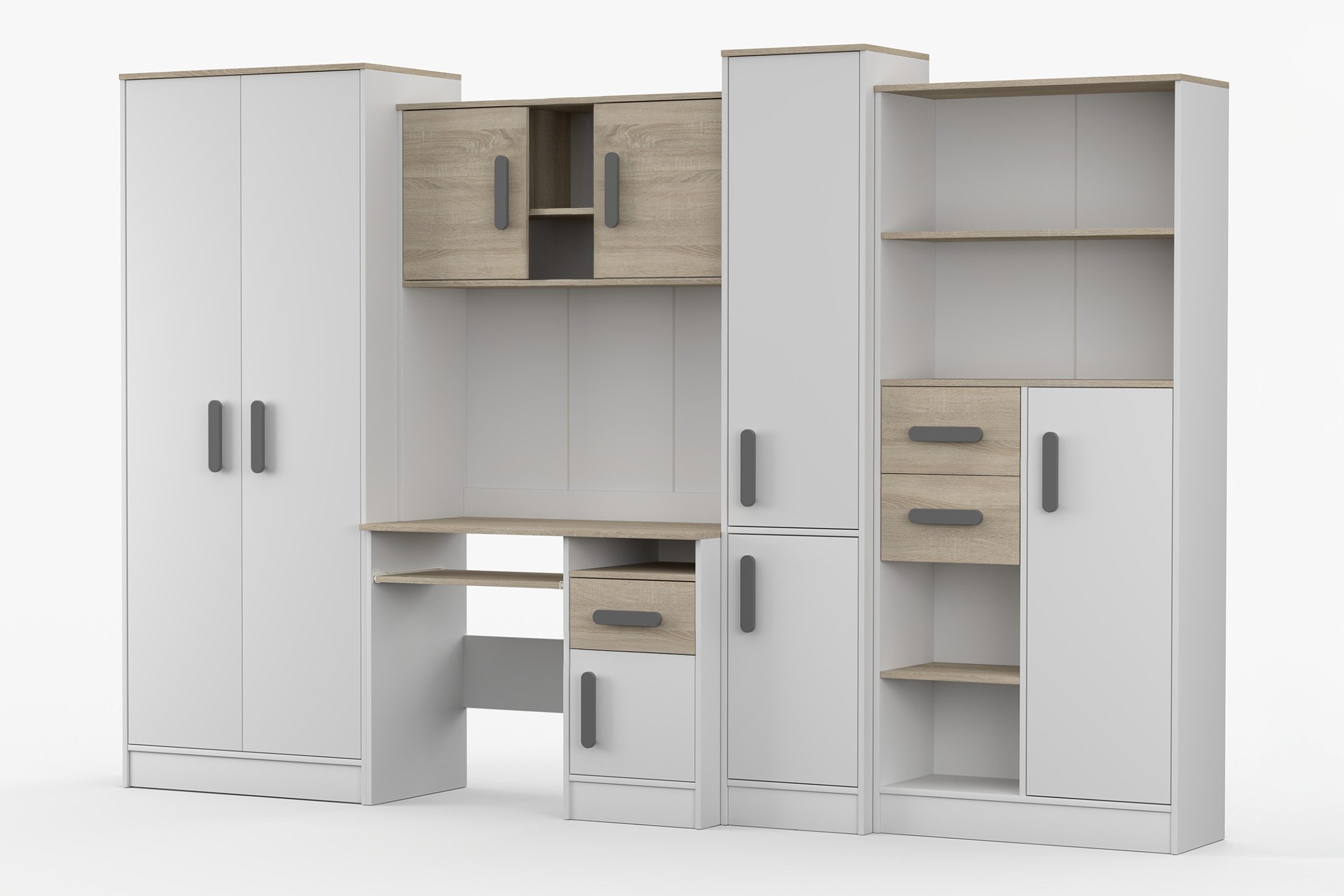 Deine Möbel 24 Jugendzimmer-Set MIKI Jugend-Schrankwand Jugendzimmer Jugendmöbel 5-teilig in Weiß, (Set, 5-tlg., 5-teiliges Möbelset für das Jugendzimmer), Schr – Bild 4 von 5