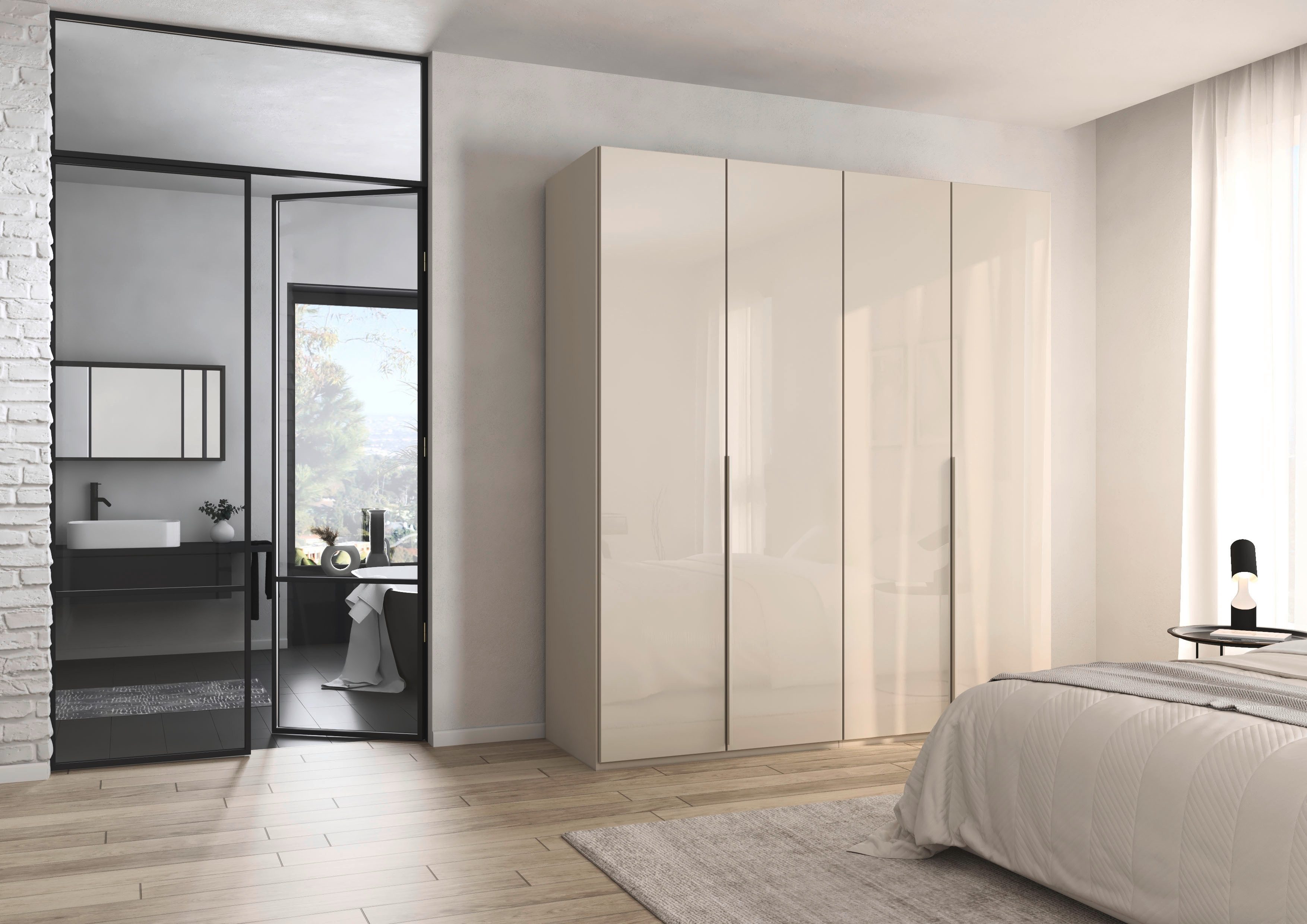 rauch Drehtürenschrank Kleiderschrank Schrank Garderobe Wäscheschrank BESTSELLER MONTCLAR (3 Ausstattungen BASIC/CLASSIC/PREMIUM (SOFT-CLOSE), Breiten 201-400 cm) Front in Glas/Hochglanz/Dekor/Grauspiegel in 5 Breiten MADE IN GERMANY