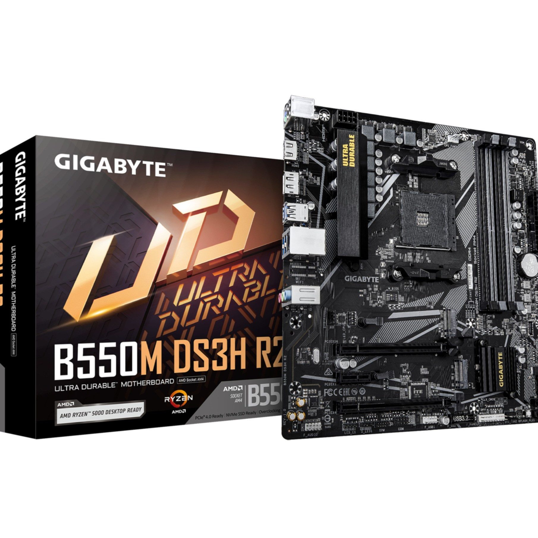 Gigabyte B550M DS3H R2 Mainboard – AMD Ryzen 5000 Prozessoren, 5+3 Phasen VRM, Mainboard