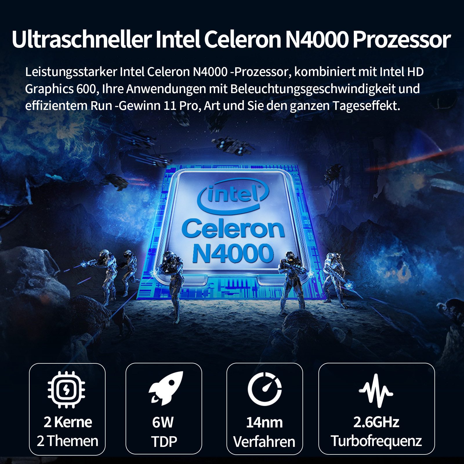 LONGEVINCE 10,1 Zoll Mini Laptop, 8GB RAM Notebook (25,6 cm/10.1 Zoll, Intel Celeron N4000, Intel HD Graphics 600, 8 GB, 256 GB SSD, Ultradünnes Design, Windows 11 Pro, inklusive Maus)