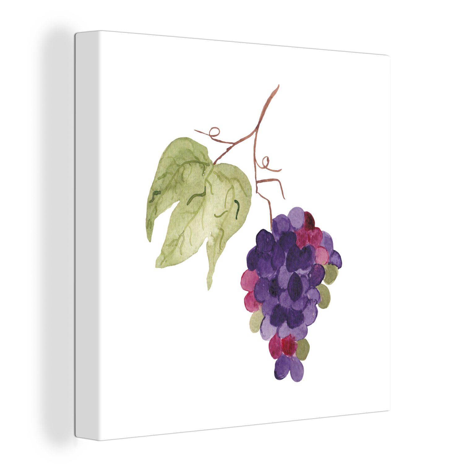 OneMillionCanvasses® Leinwandbild Weintrauben - Blätter - Aquarell, (1 St), Leinwand Bilder für Wohnzimmer Schlafzimmer