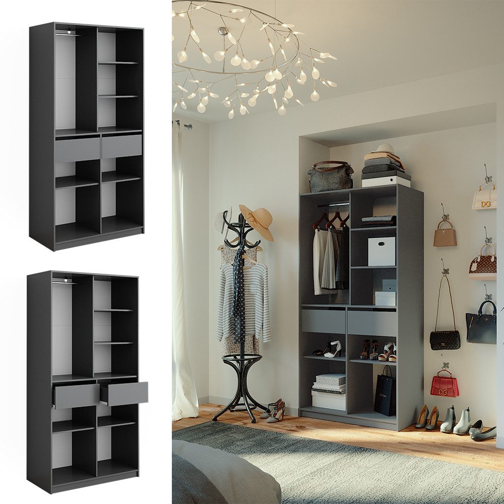 Vicco Kleiderschrank Elmo, Anthrazit, 100 x 200 cm mit 2 Schubladen günstig online kaufen