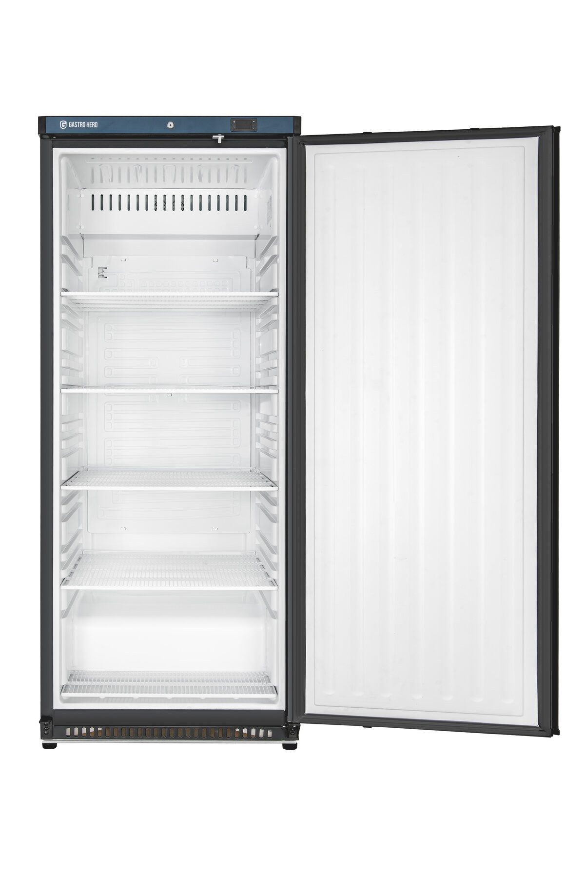 GastroHero Vollraumkühlschrank Lagerkühlschrank ECO 600 Schwarz 562 Liter Umluftkühlung LKSE600B, 190 cm hoch, 77.5 cm breit, schwarzes Gehäuse für moderne Profiküchen und Lagerbereiche