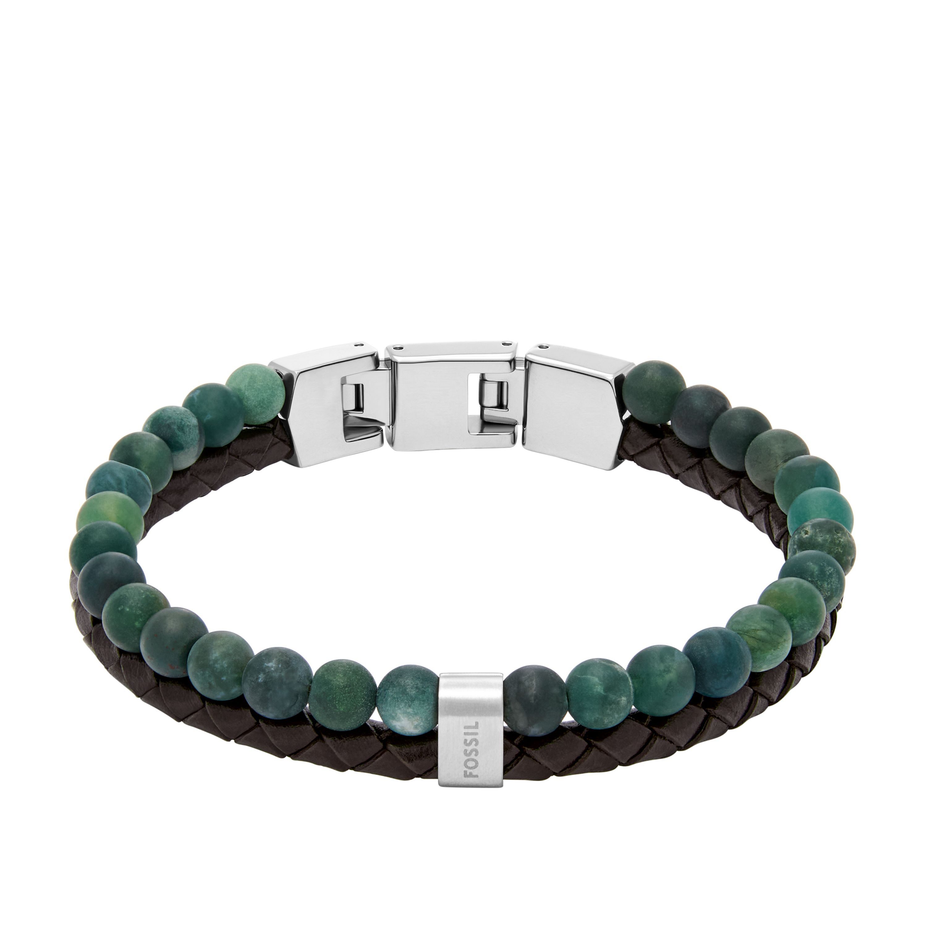 Fossil Armband Schmuck Geschenk Edelstahl Leder Armschmuck JEWELRY, mit Moosachat