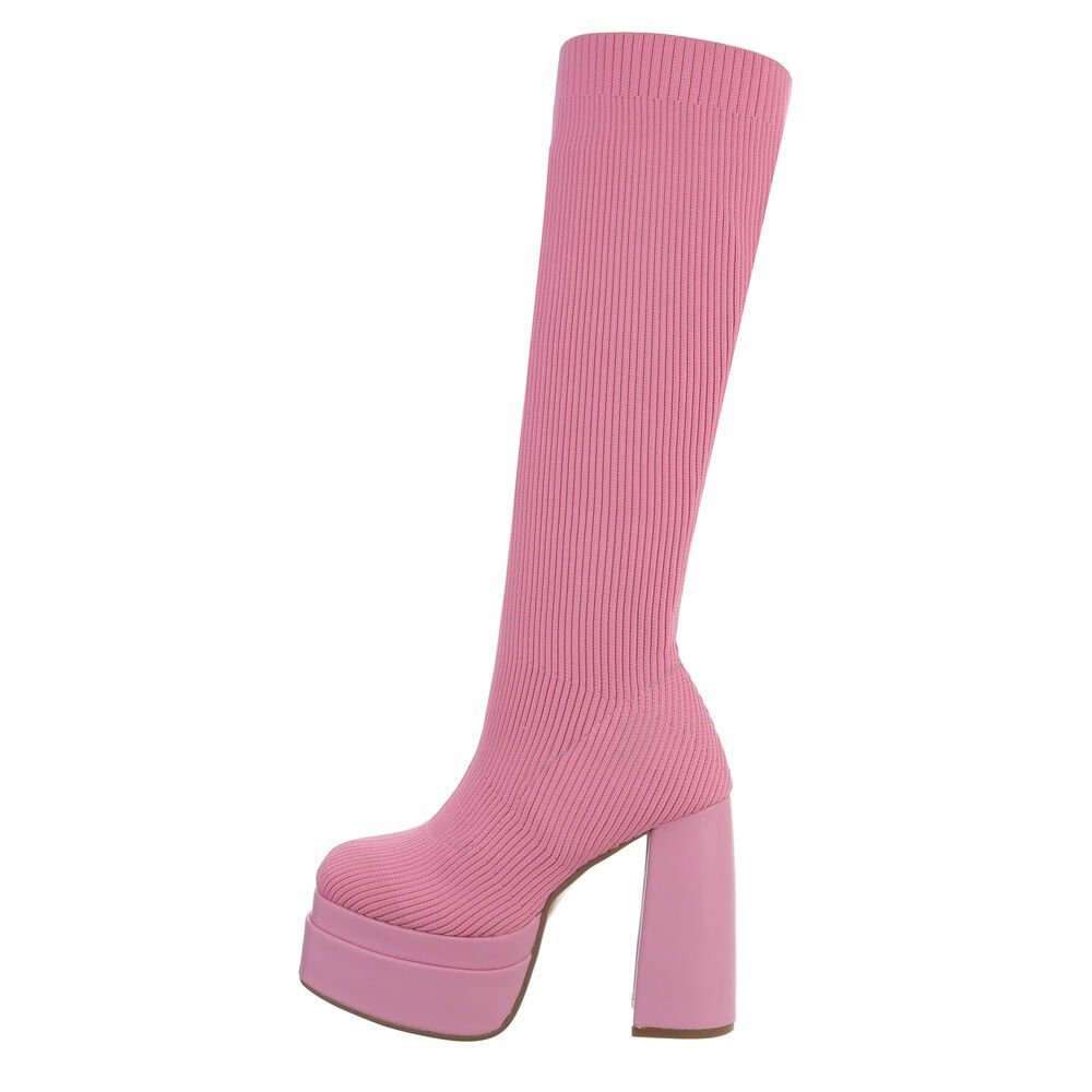 Ital-Design Damen Schlupfschuhe Party & Clubwear Plateaustiefel Blockabsatz High-Heel Stiefel in Pink