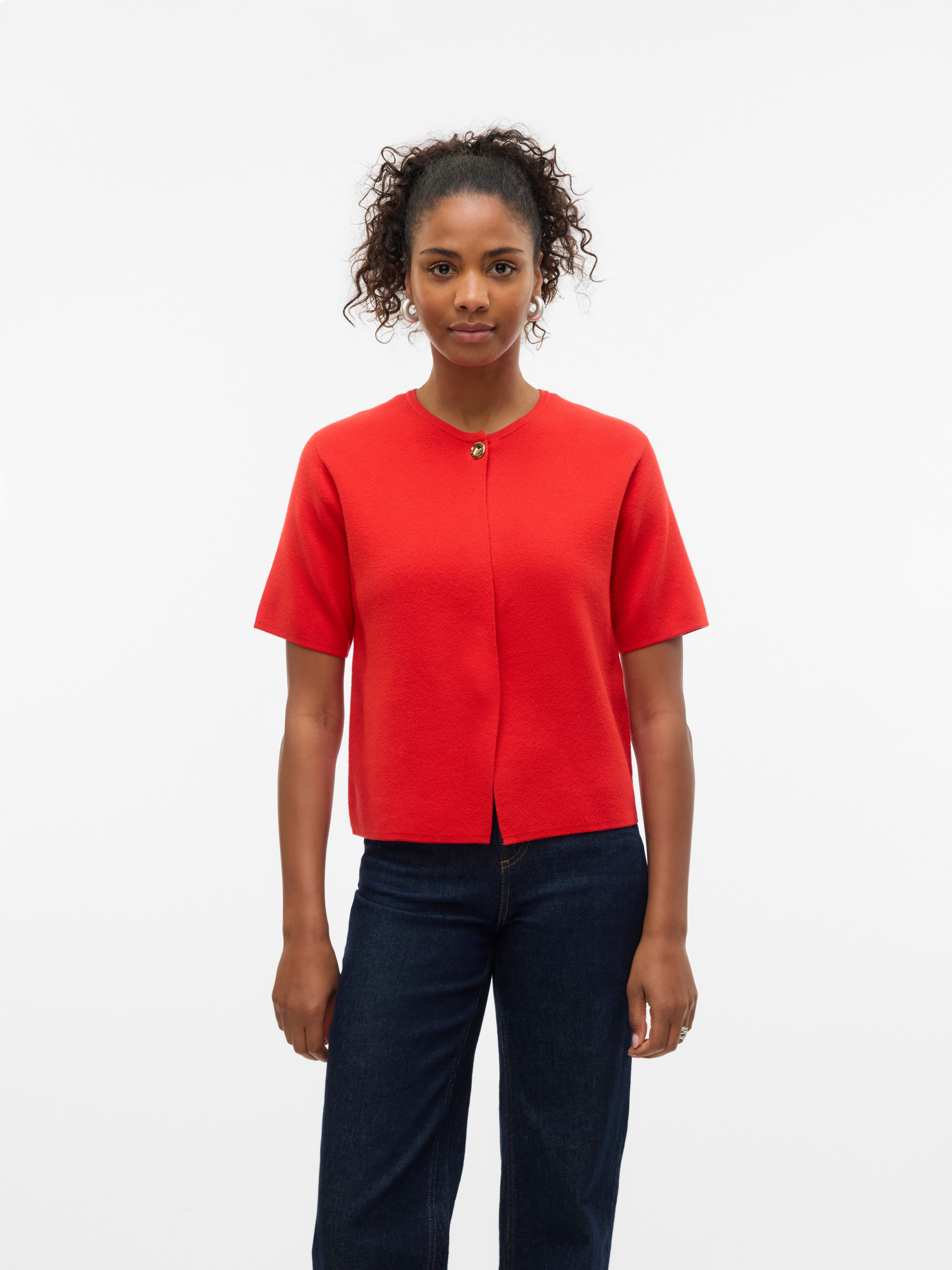 Vero Moda Strickjacke VMGOLD SS O-NECK ONE BUTTON CARDIGAN günstig online kaufen