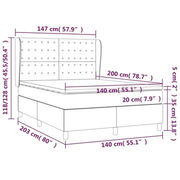 vidaXL Bettgestell Boxspringbett mit Matratze Taupe 140x200 cm Stoff Bett Bettgestell