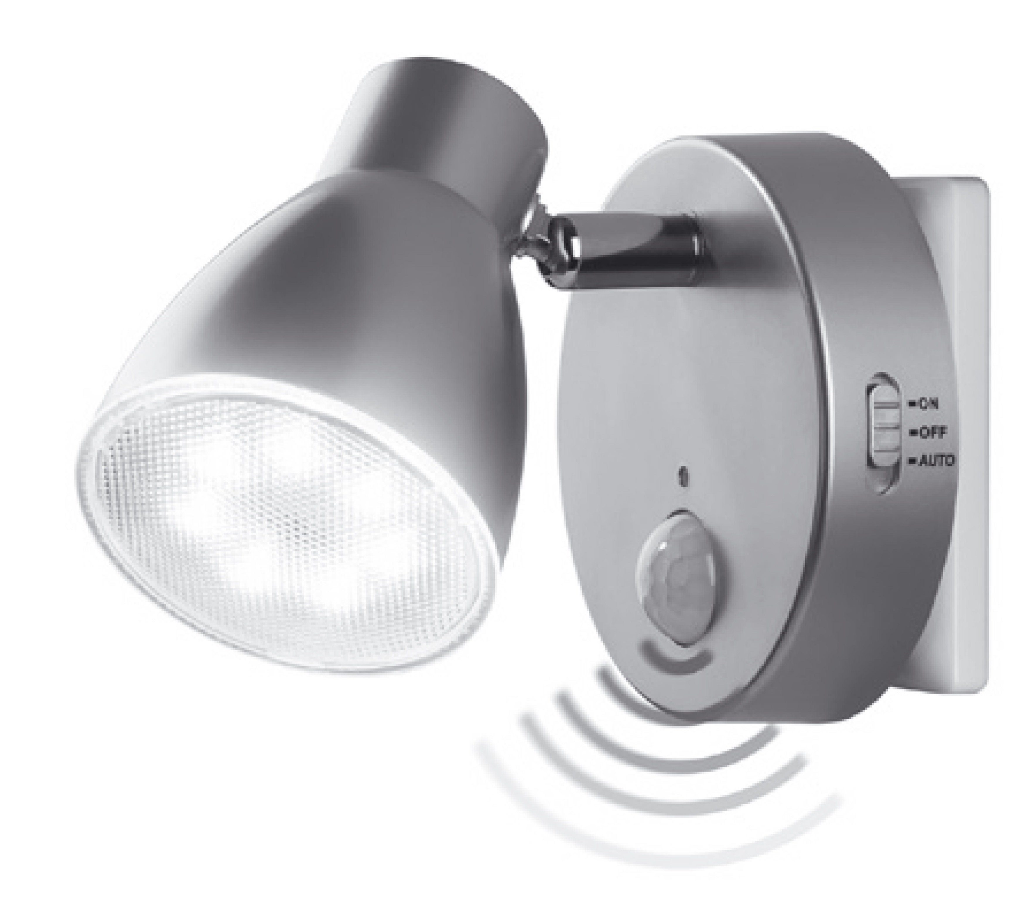 LED & Sicherheitslicht Sensor Set Steckdosenlicht Nachtlampe, 2635-024 mit LED Automatikfunktion Bewegungssensor in 230V Orientierungslicht, TRANGO Wandlampe, Steckdosenleuchte, 2er *MILO* Nachtlicht Steckdosenlampe, Silber