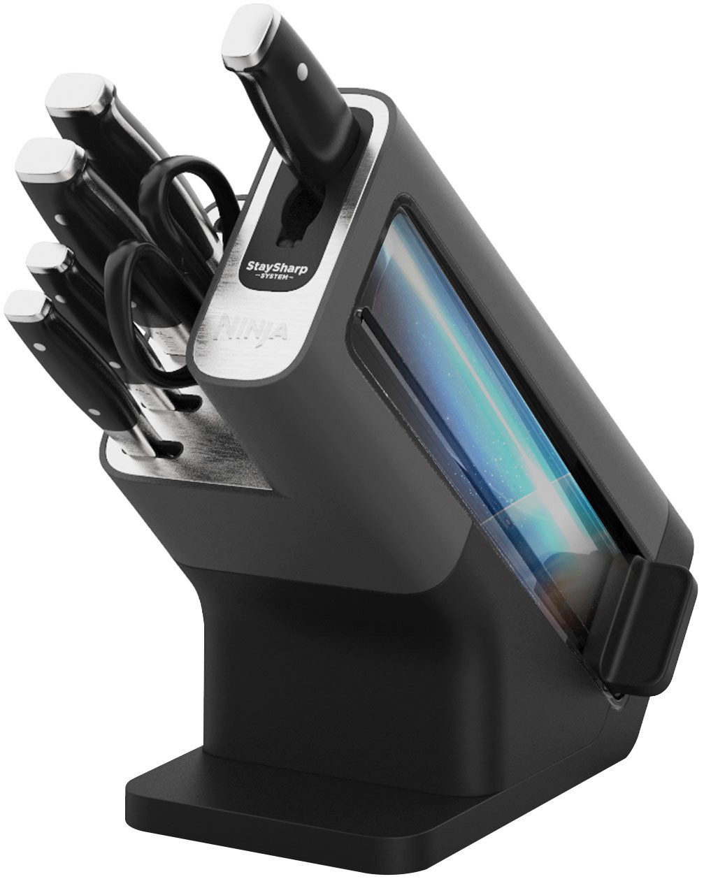 NINJA Messerblock Ninja StaySharp Messerblock mit integriertem Schleifer K32006EU (7tlg), rostfreier deutscher Edelstahl, Präzisionsklingen, integr. Schleifer