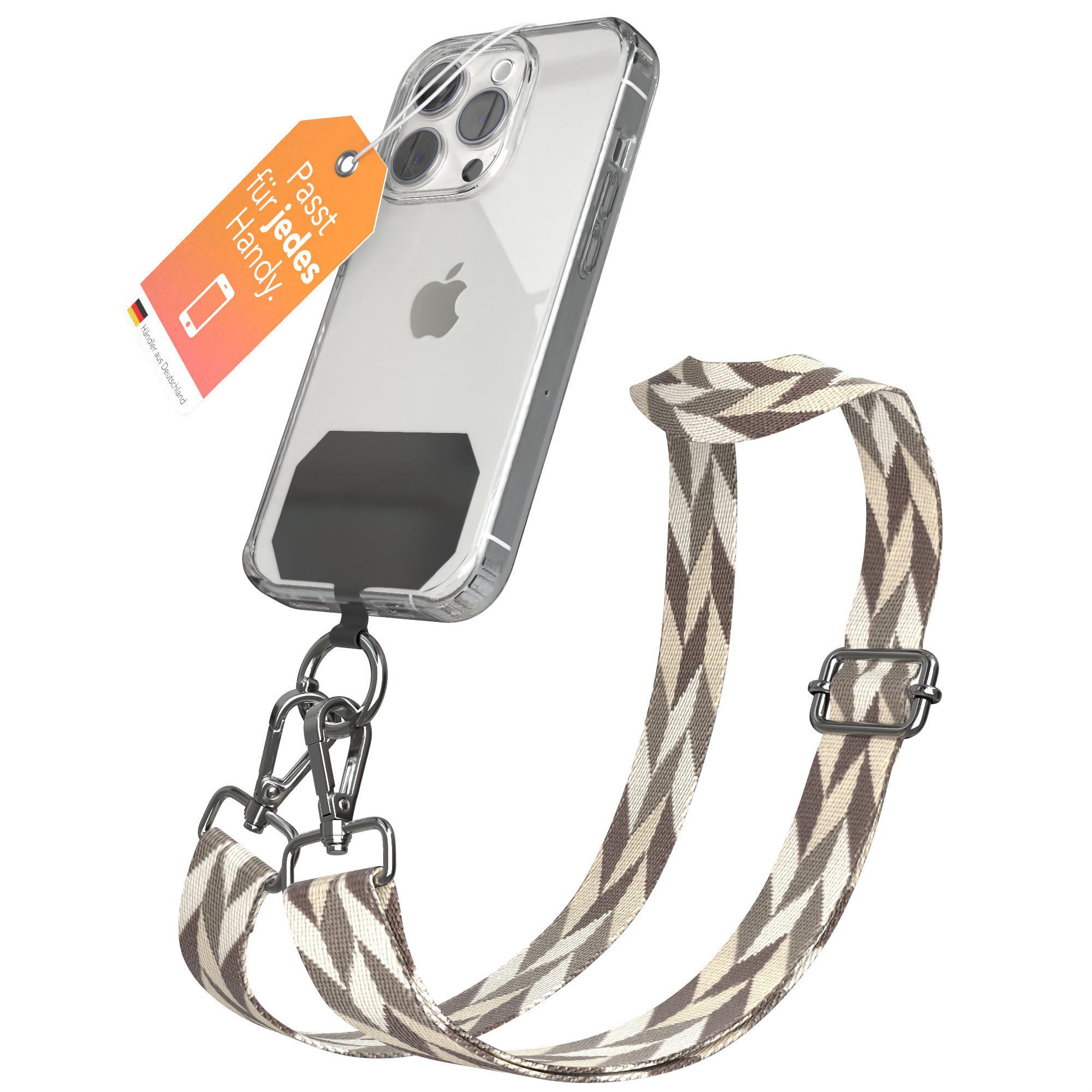 EAZY CASE Handykette Universal für alle Smartphones Boho/Wave/Leo Style, Smartphone Umhängeband Universal komfortabel tragbar Braun / Taupe Mix