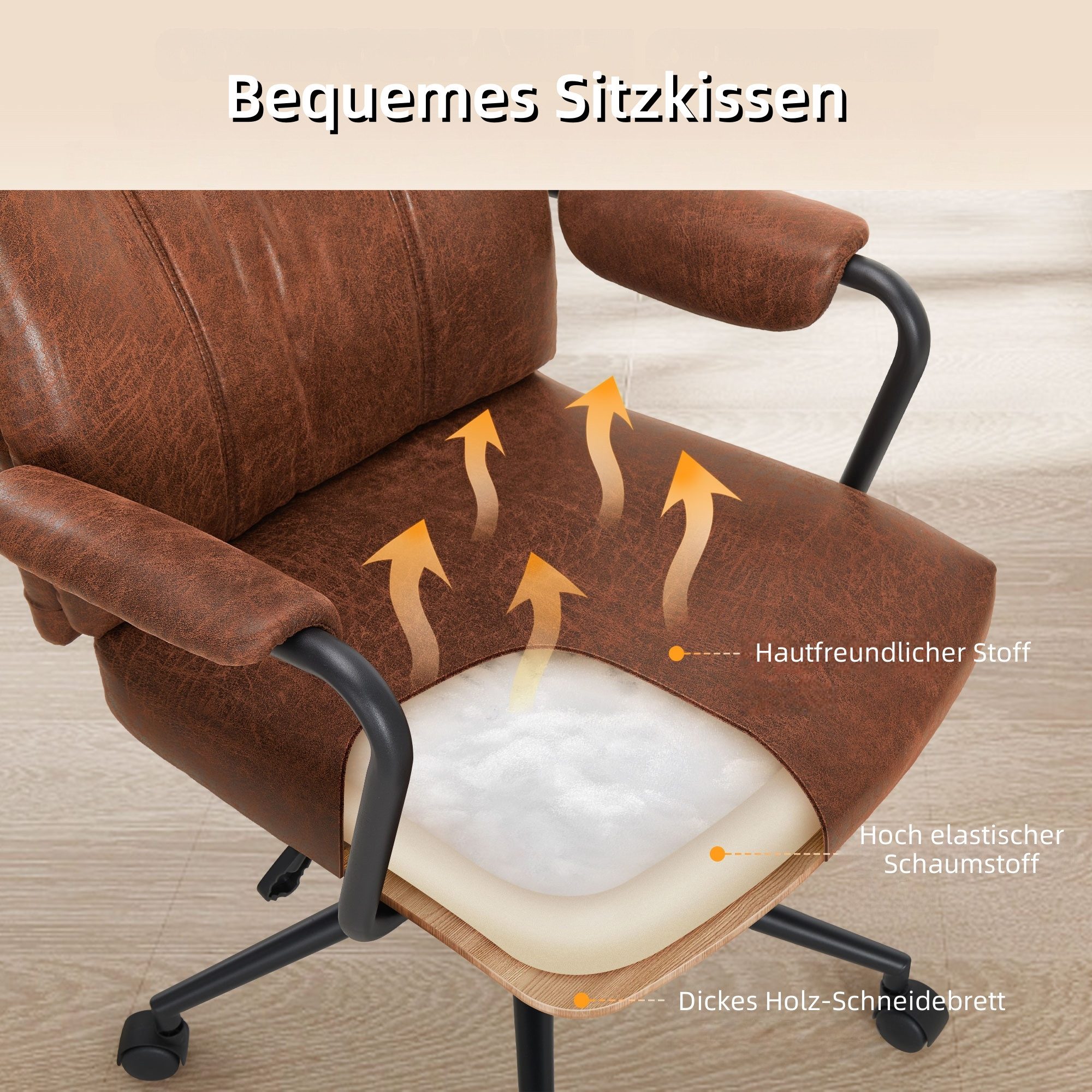 IWMH Bürostuhl Ergonomischer Chefsessel, Retro PU-Leder Drehstuhl, Schreibtischstuhl mit Lendenwirbelstütze Höhenverstellbar Gaming Stuhl – Bild 3 von 5