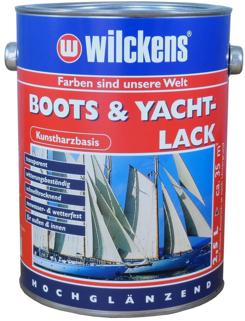 Wilckens Farben Lack, Boots- und Yachtlack 2,5 L klar Bootslack Boot Holz hochglanz Klarlack