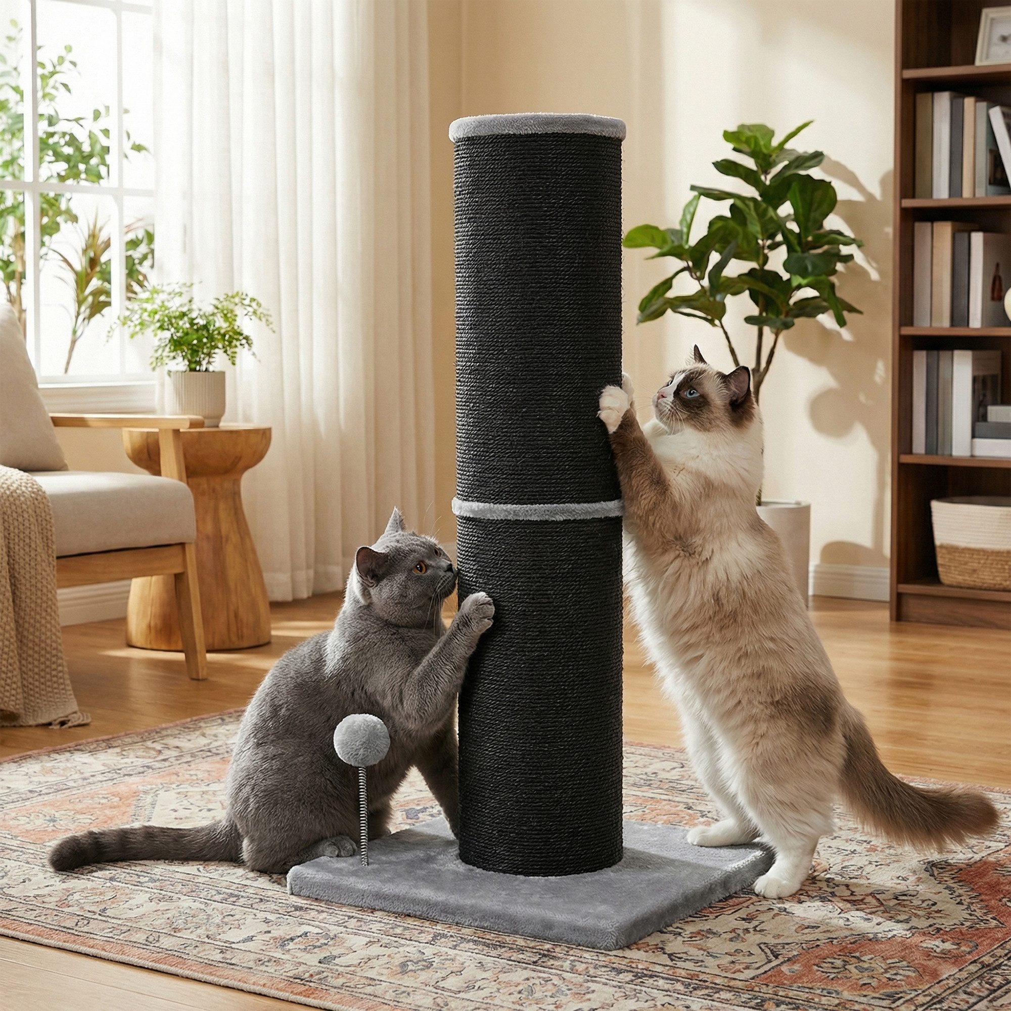 FEANDREA Kratzbaum 85 cm hoch, Katzenbaum, Sisalstamm, mit Plüschball und Glocke, XXL, 17 cm dicker Stamm, für große Katzen wie Maine-Coon-Katze